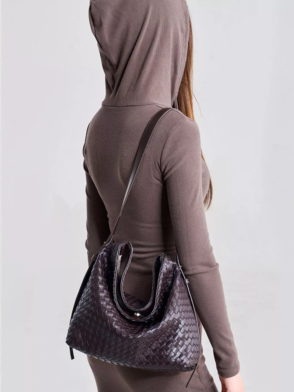 Woven Leather Hobo Shoulder Bag