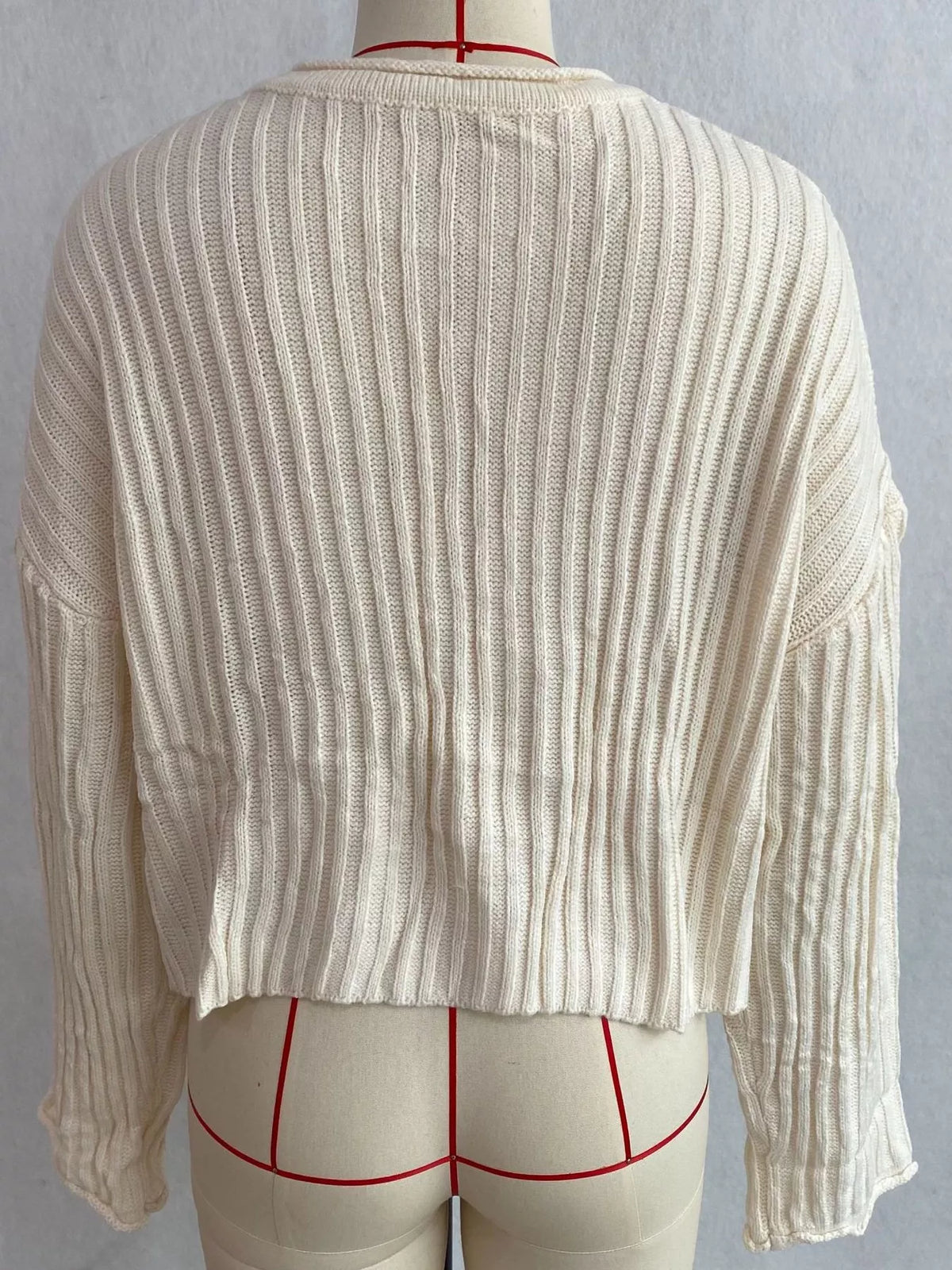 Ribbed Lace-Up Crop Sweater, view 3