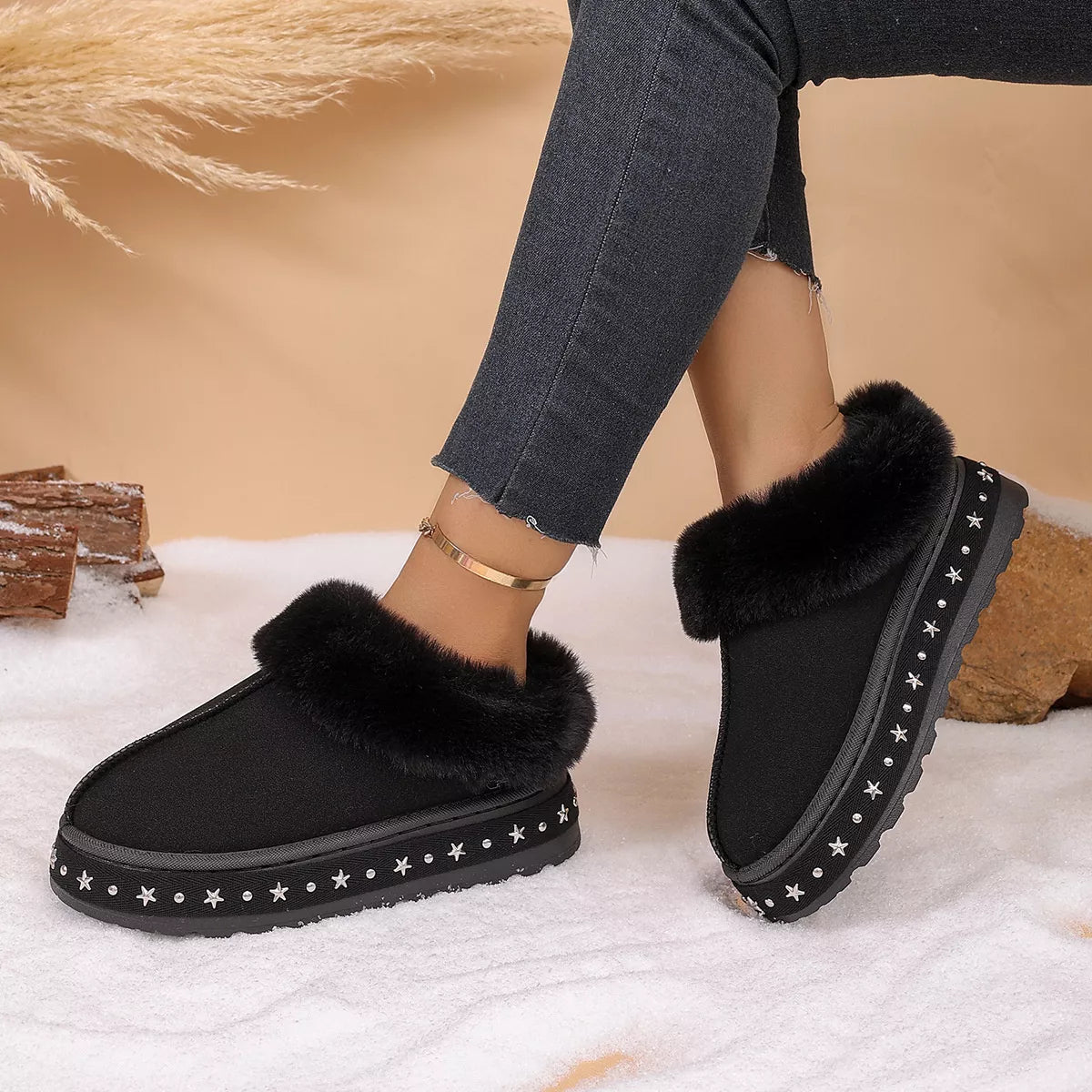 Faux Fur Lined Platform Ankle Boots - Lilixa.store