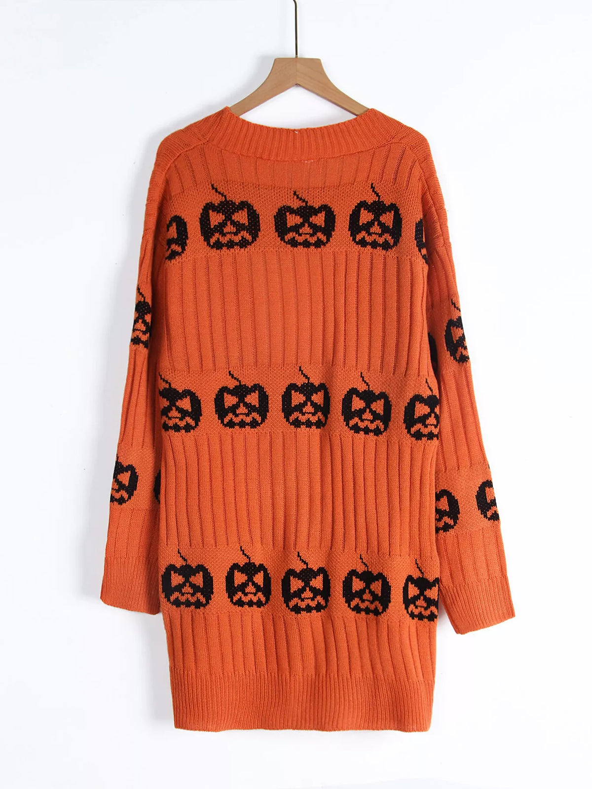 Halloween Pumpkin Open Front Knit Cardigan - Lilixa.store