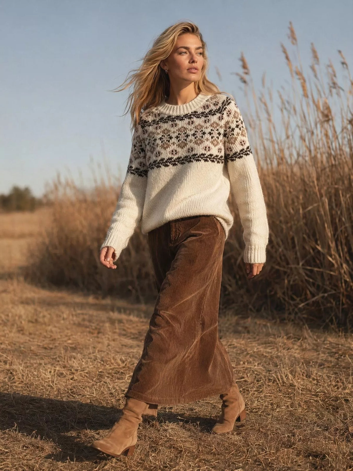 Fair Isle Patterned Round Neck Sweater, view 2