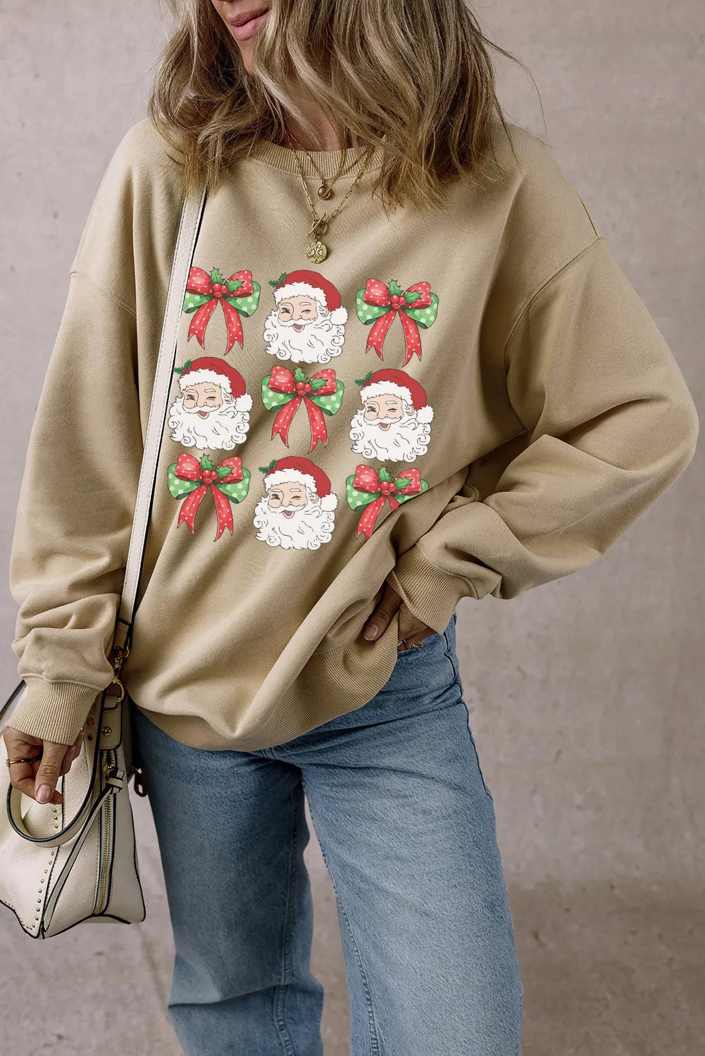 Santa Graphic Round Neck Long Sleeve Sweatshirt - Lilixa.store