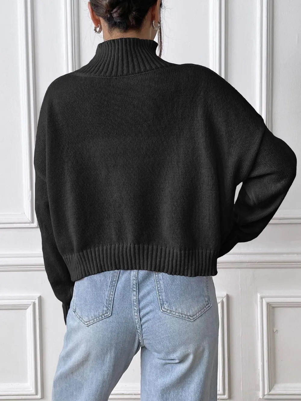 Bow Turtleneck Long Sleeve Sweater - Lilixa.store