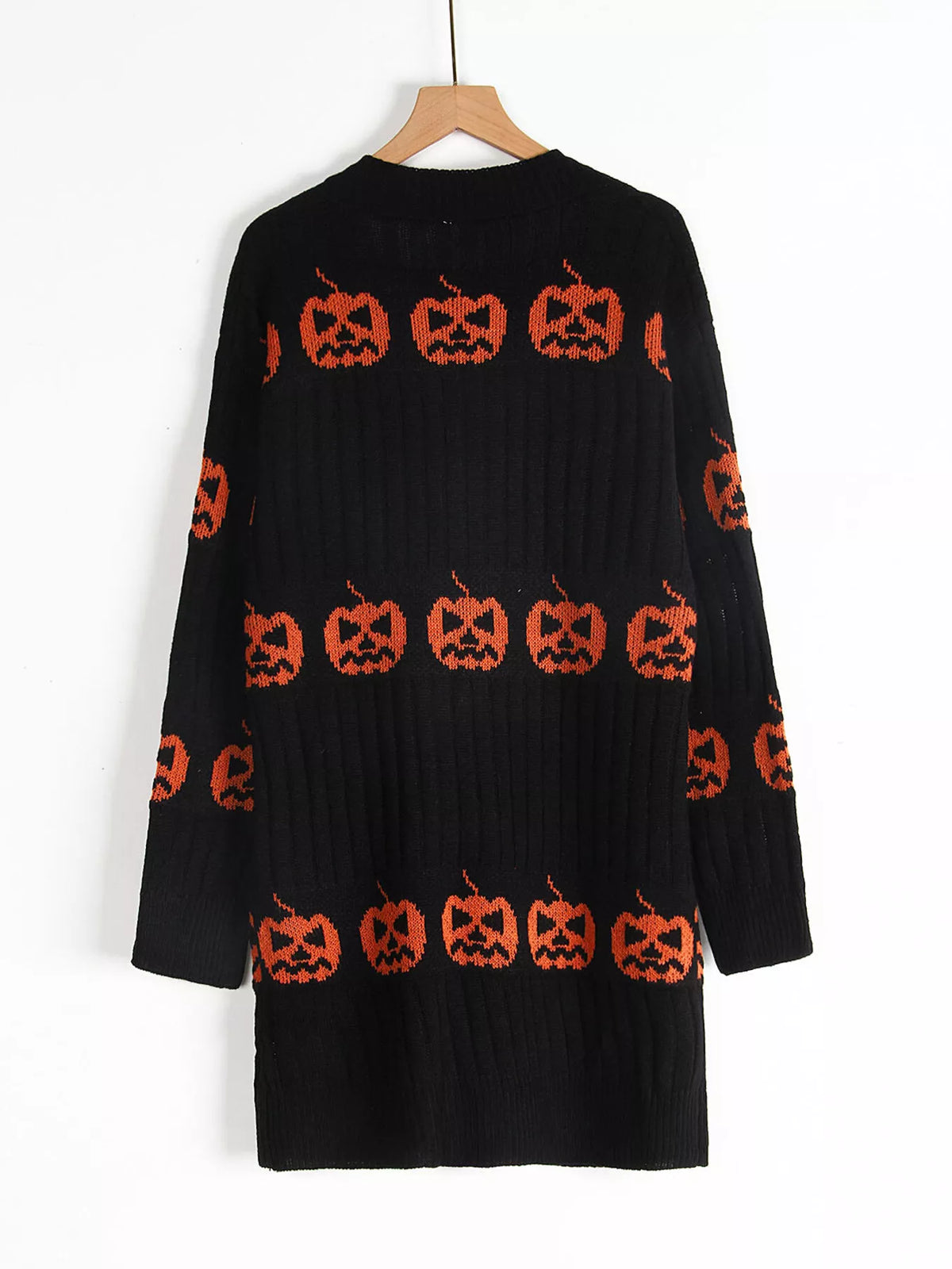 Halloween Pumpkin Open Front Knit Cardigan - Lilixa.store