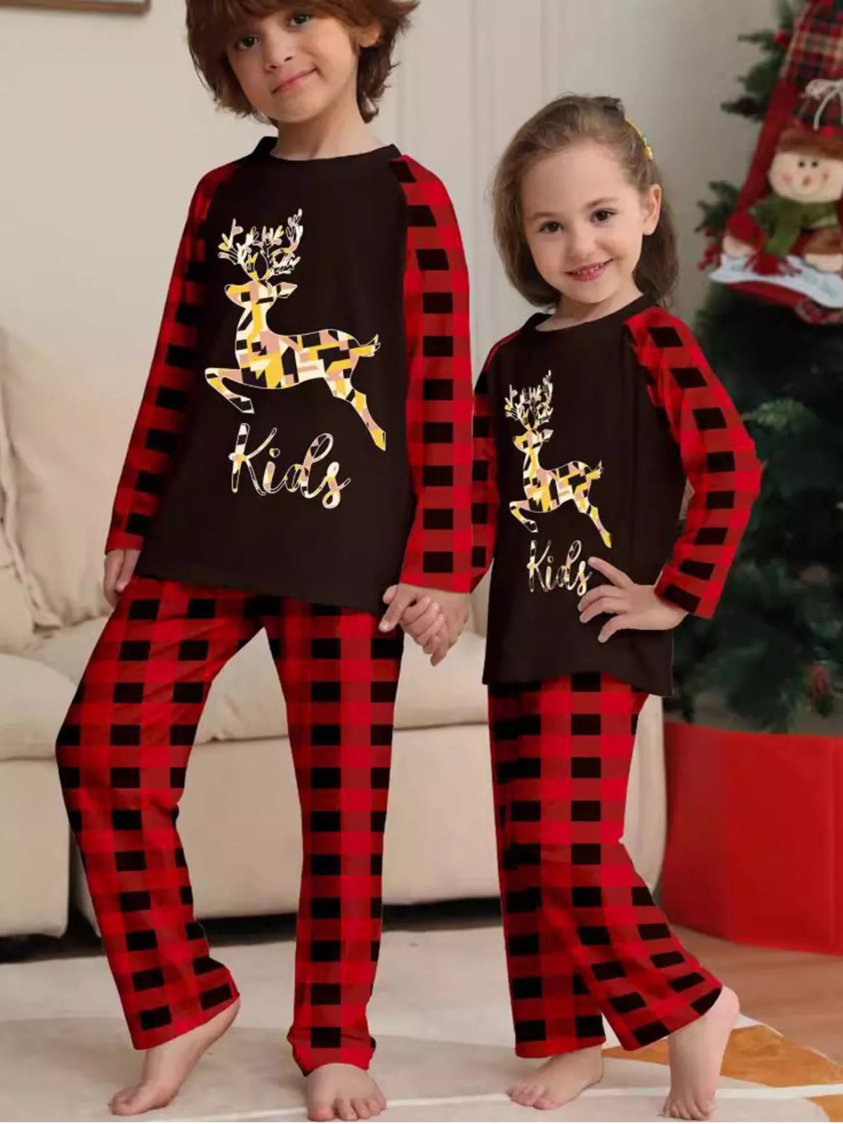 Full Size Family Matching Christmas Pajamas Set with Reindeer Graphic Plus Size
