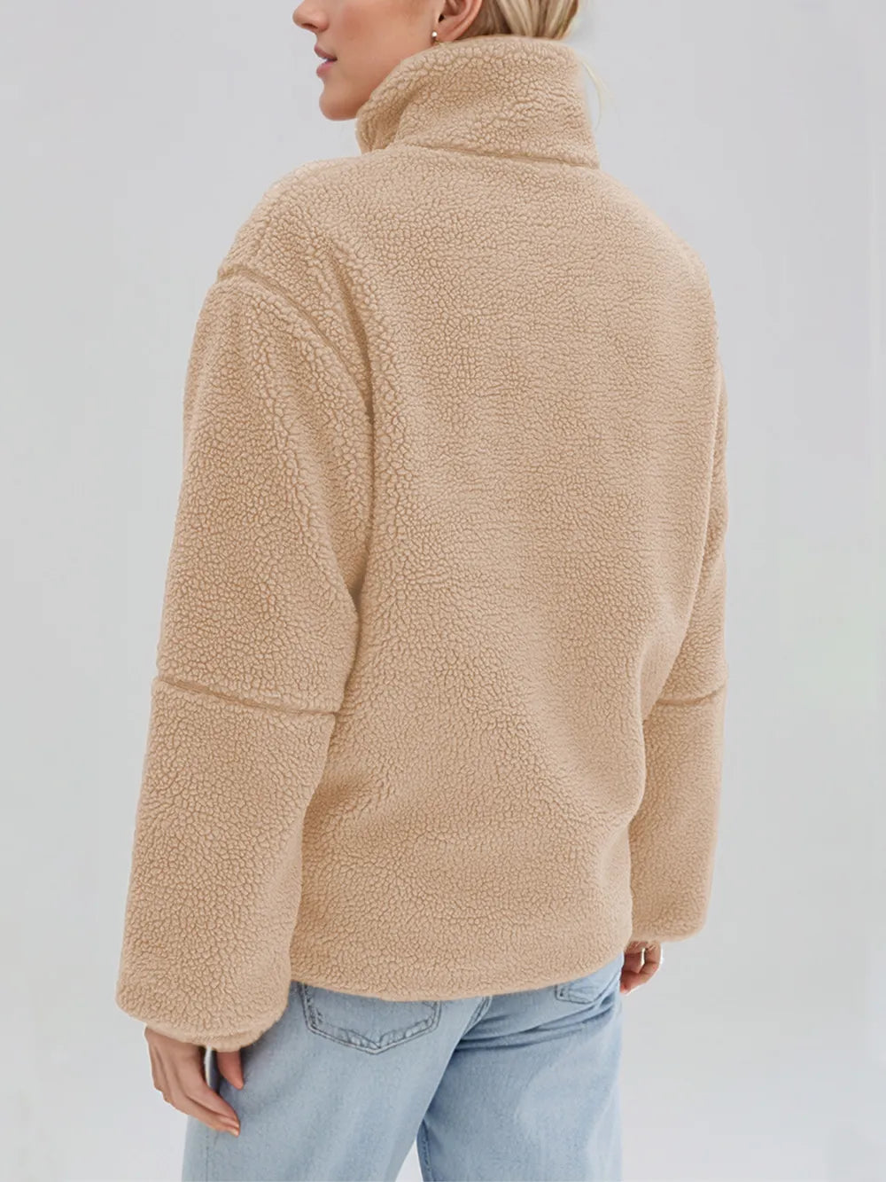 Turtleneck Zip Up Long Sleeve Plush Jacket, view 26