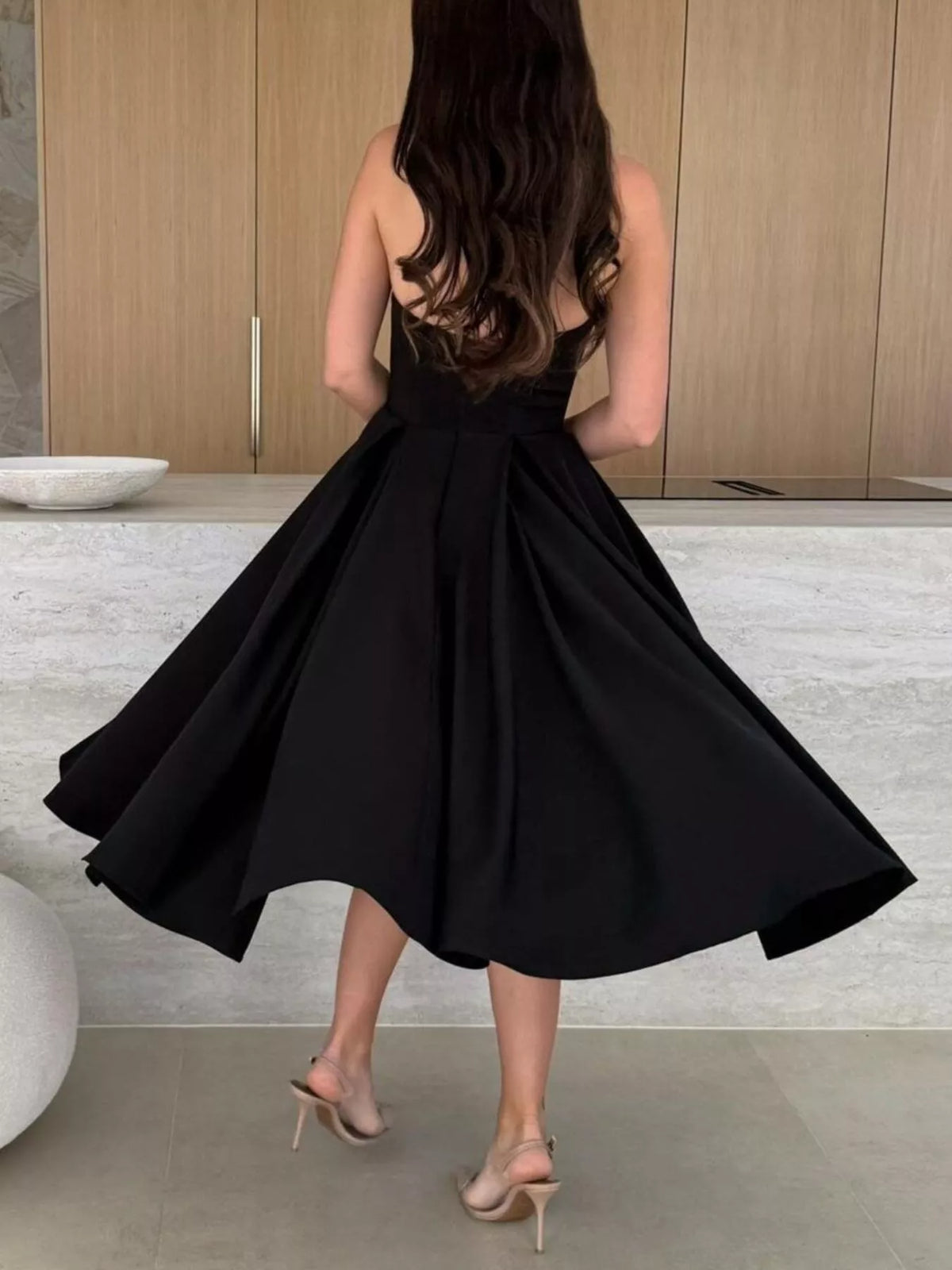 Strapless Ruched A-Line Midi Dress, view 7