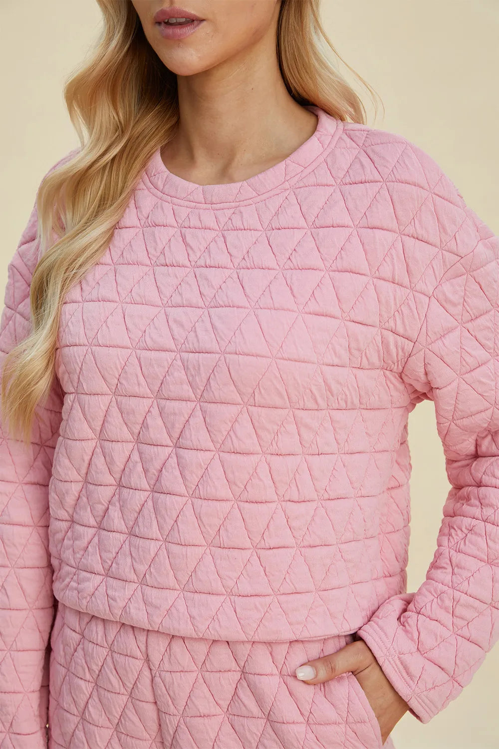 Double Take Full Size Texture Round Neck Long Sleeve Top and Shorts Set - Lilixa.store