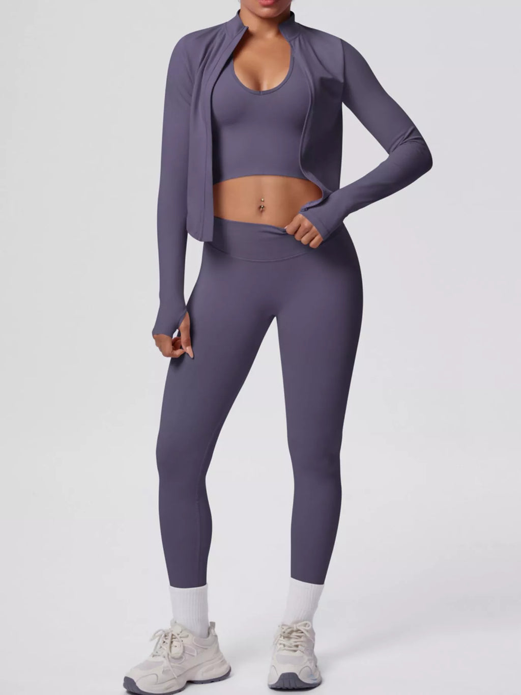 Tank & Zip-Up Jacket and Leggings Three-Piece Active Set - Lilixa.store