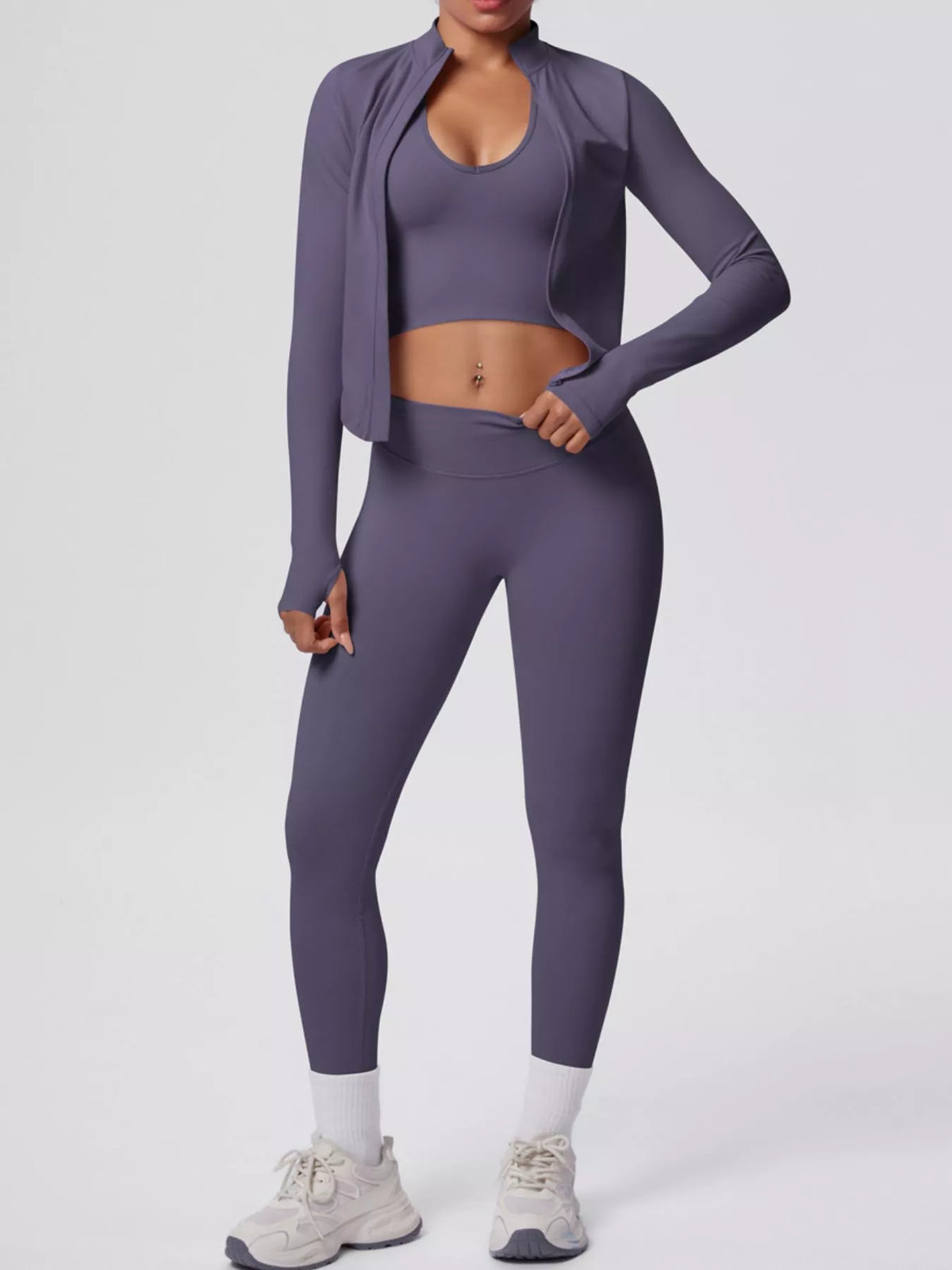 Tank & Zip-Up Jacket and Leggings Three-Piece Active Set - Lilixa.store