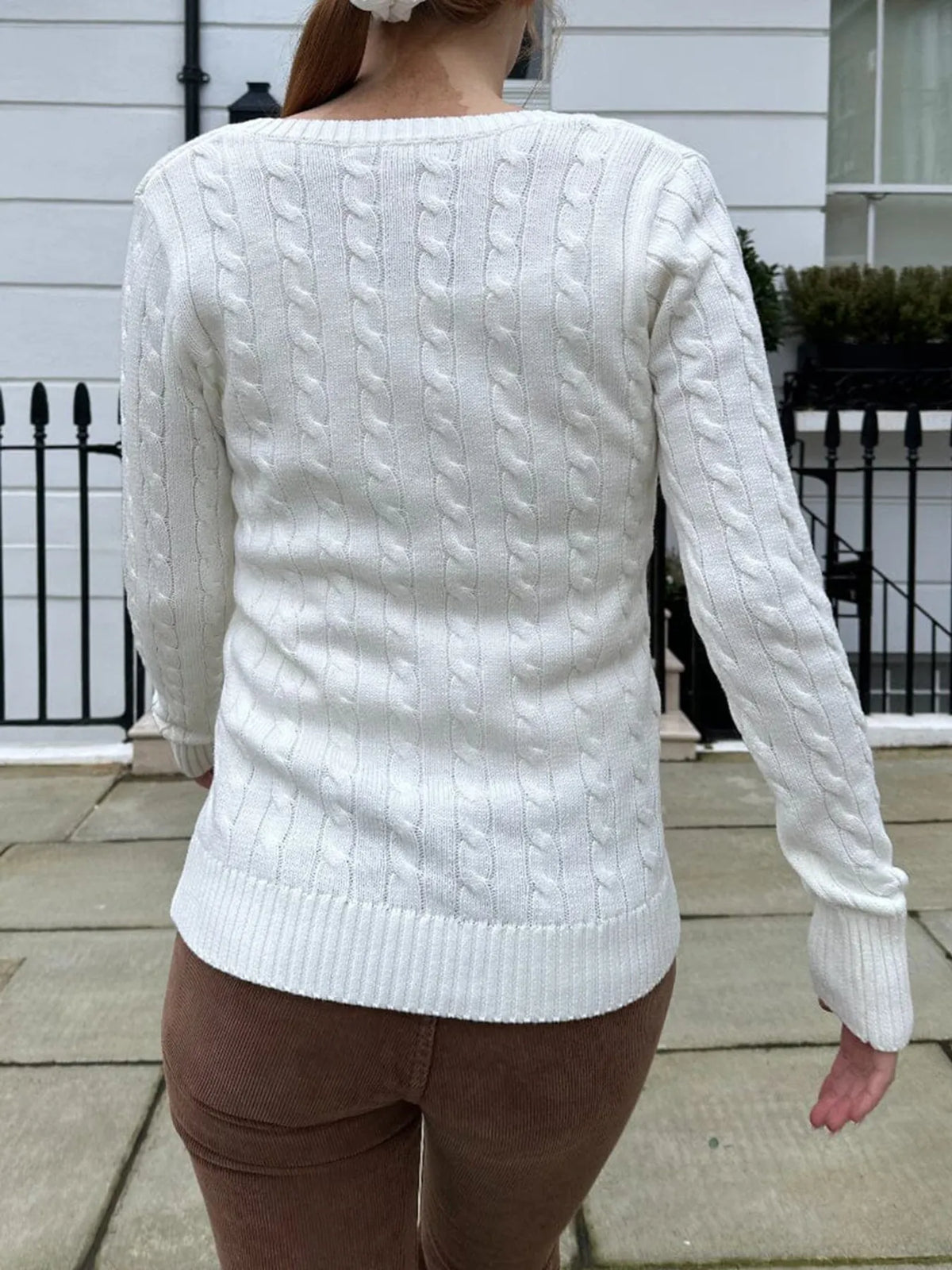 Cable Knit V-Neck Sweater - Lilixa.store