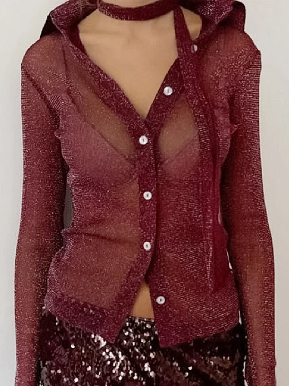 Button Down Long Sleeve Shirt with Scarf, view 2
