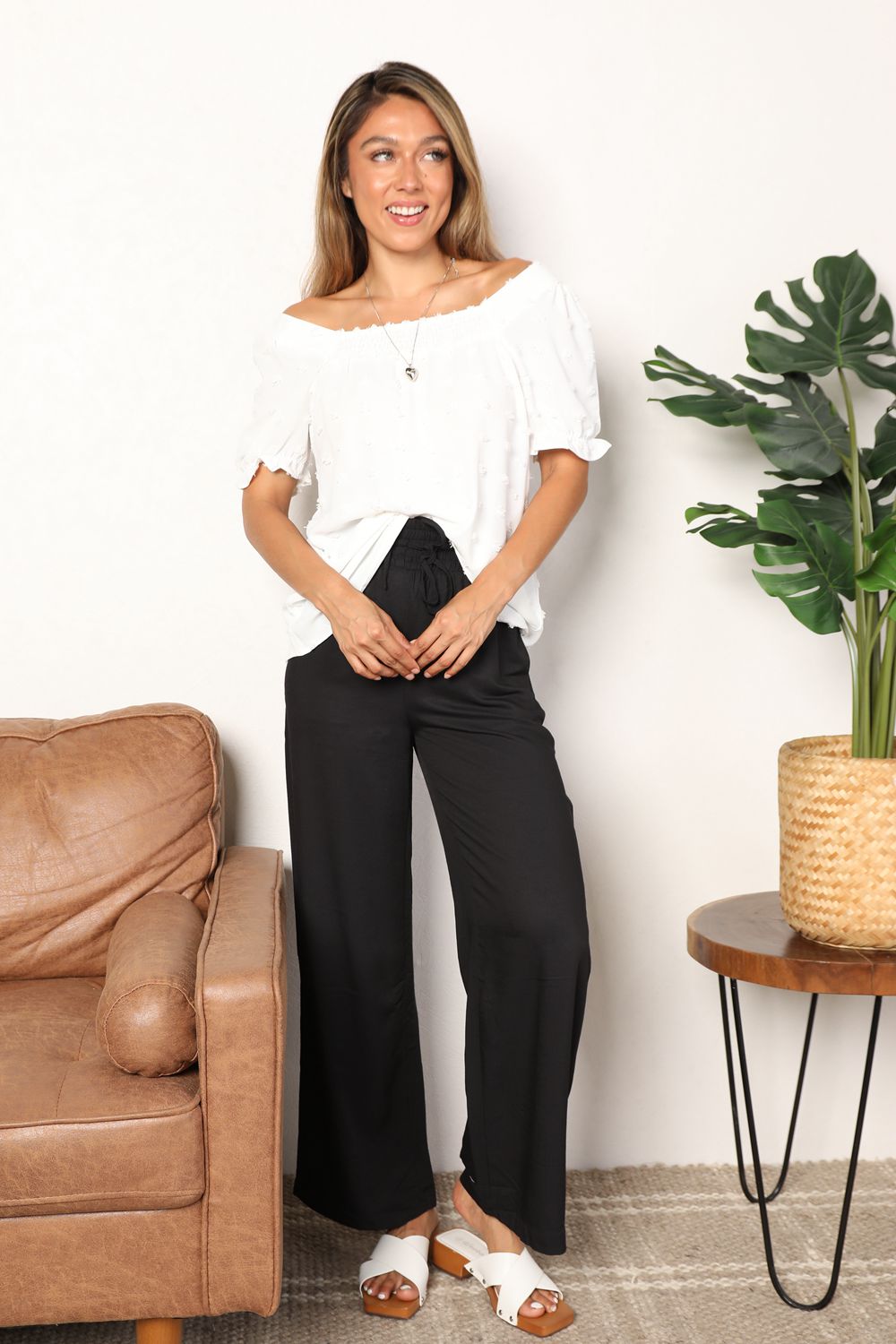 Mandy Swiss Dot Puff Sleeve Square Neck Blouse in White, view 4