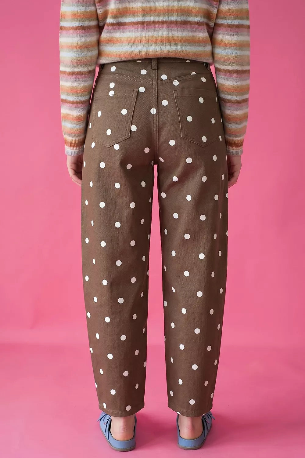 Tailored Seam Polka Dot Print Barrel Casual Jeans - Lilixa.store