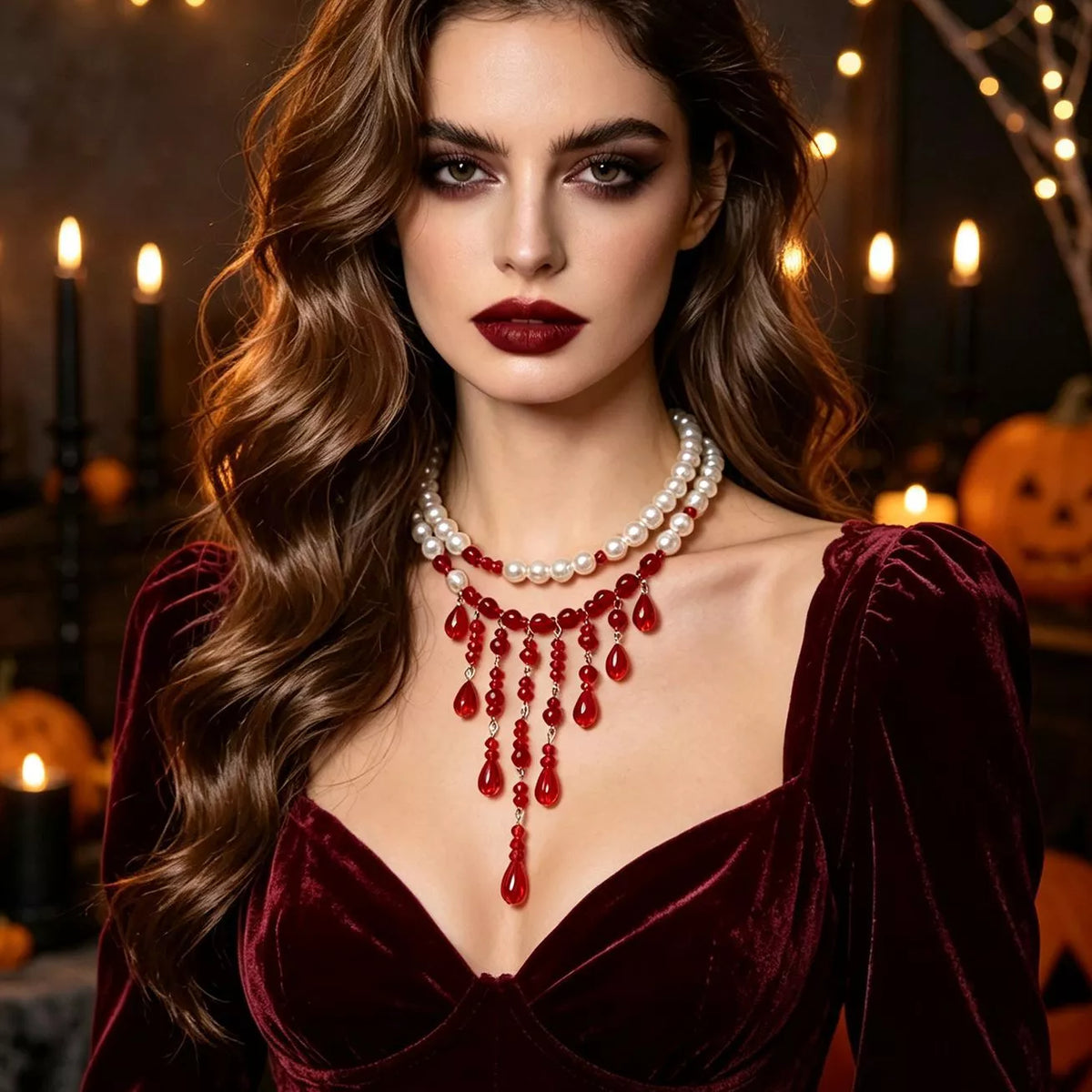 Halloween Teardrop Beaded Double Layered Necklace, view 6