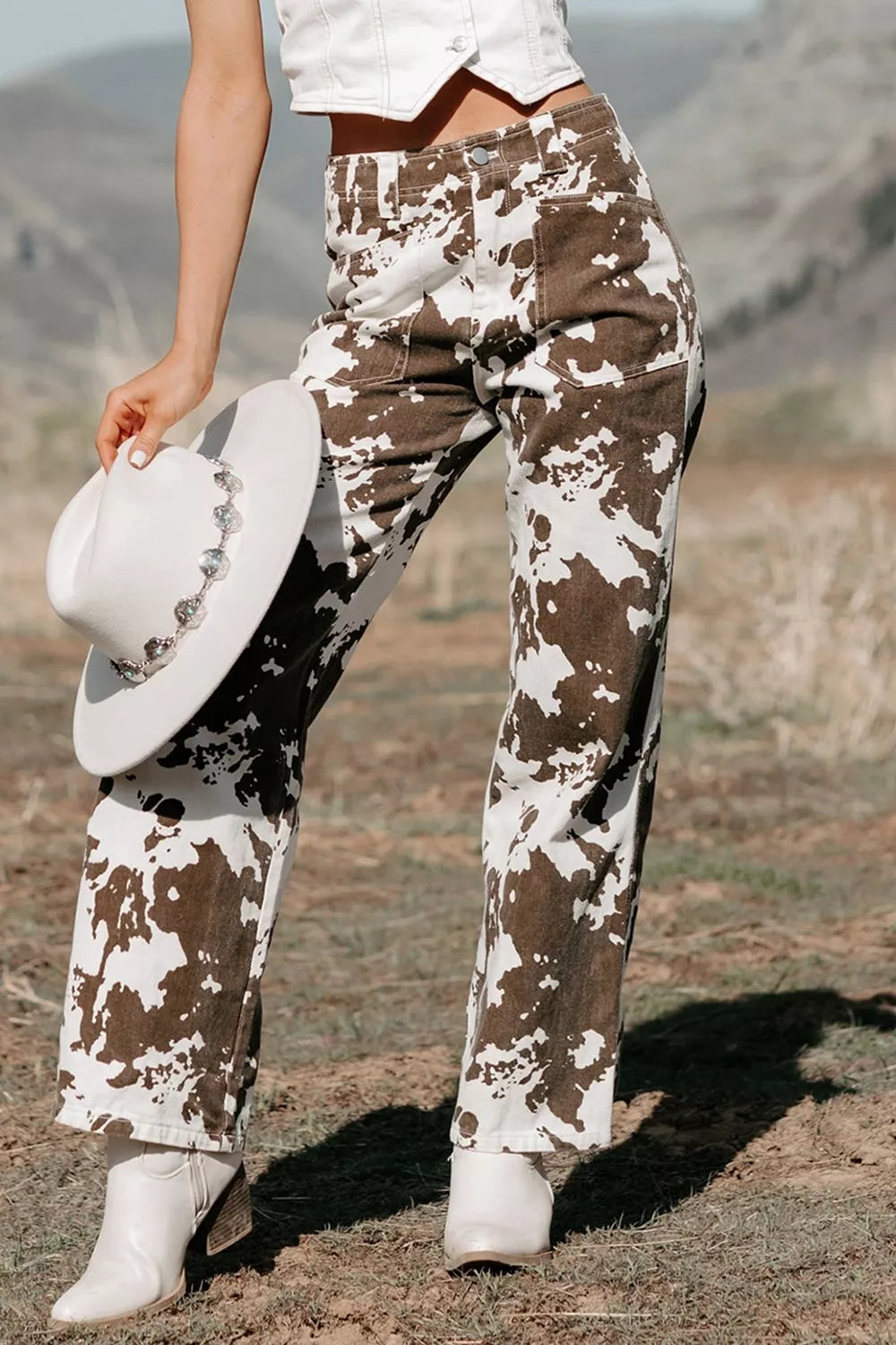 Abstract Pattern Regular Fit Full-Length Western Style Jeans - Lilixa.store