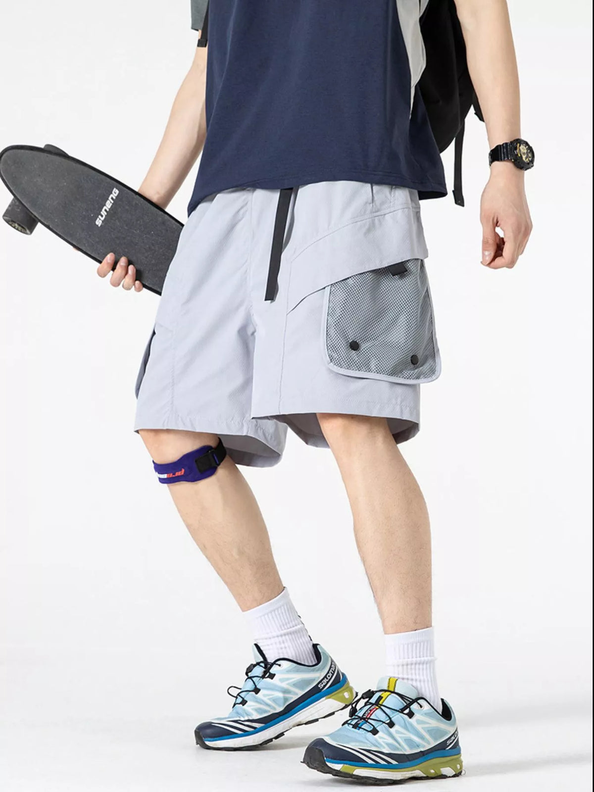 Men's Multi-Pocket Quick-Dry Cargo Shorts in Cloud Gray