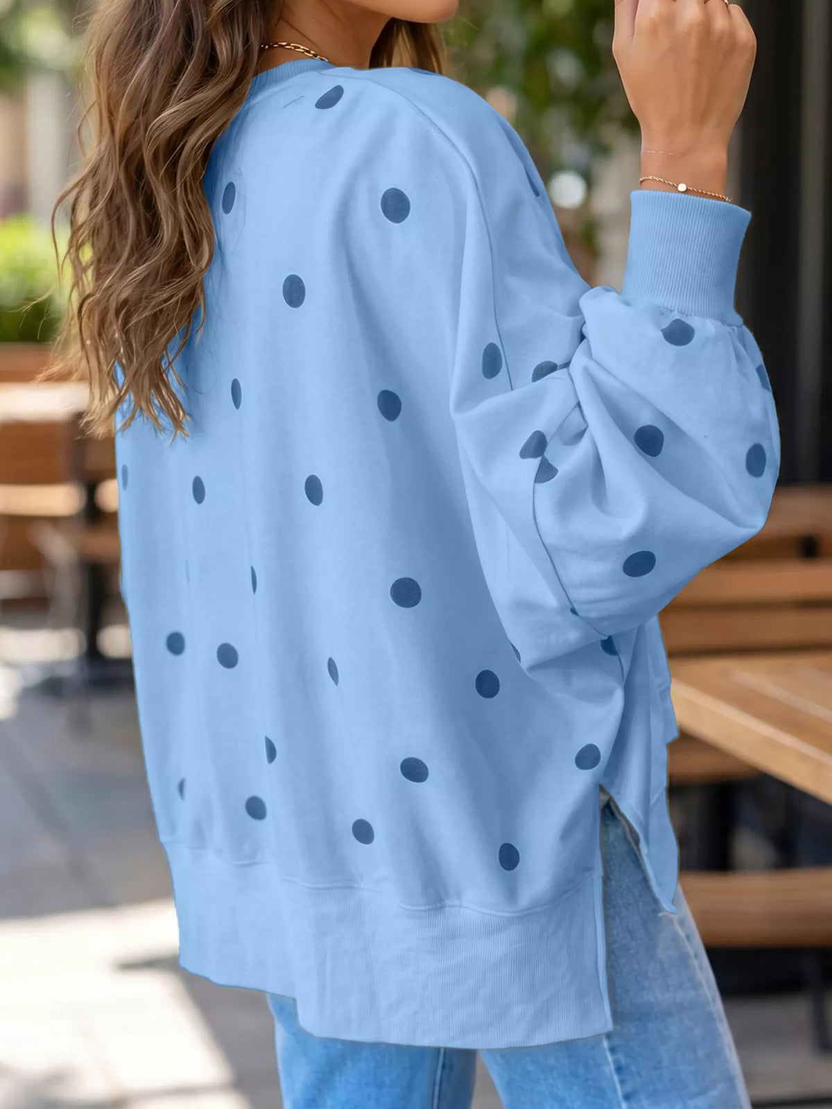Side Slit Polka Dot Oversized Sweatshirt - Lilixa.store