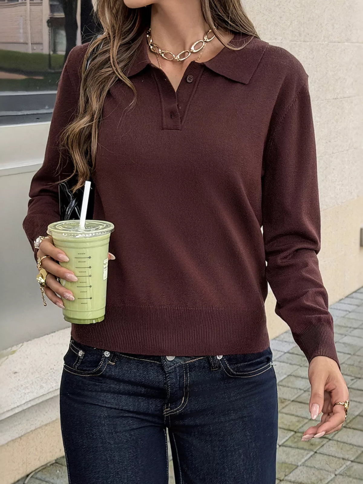 Polo Collar Knit Sweater - Lilixa.store