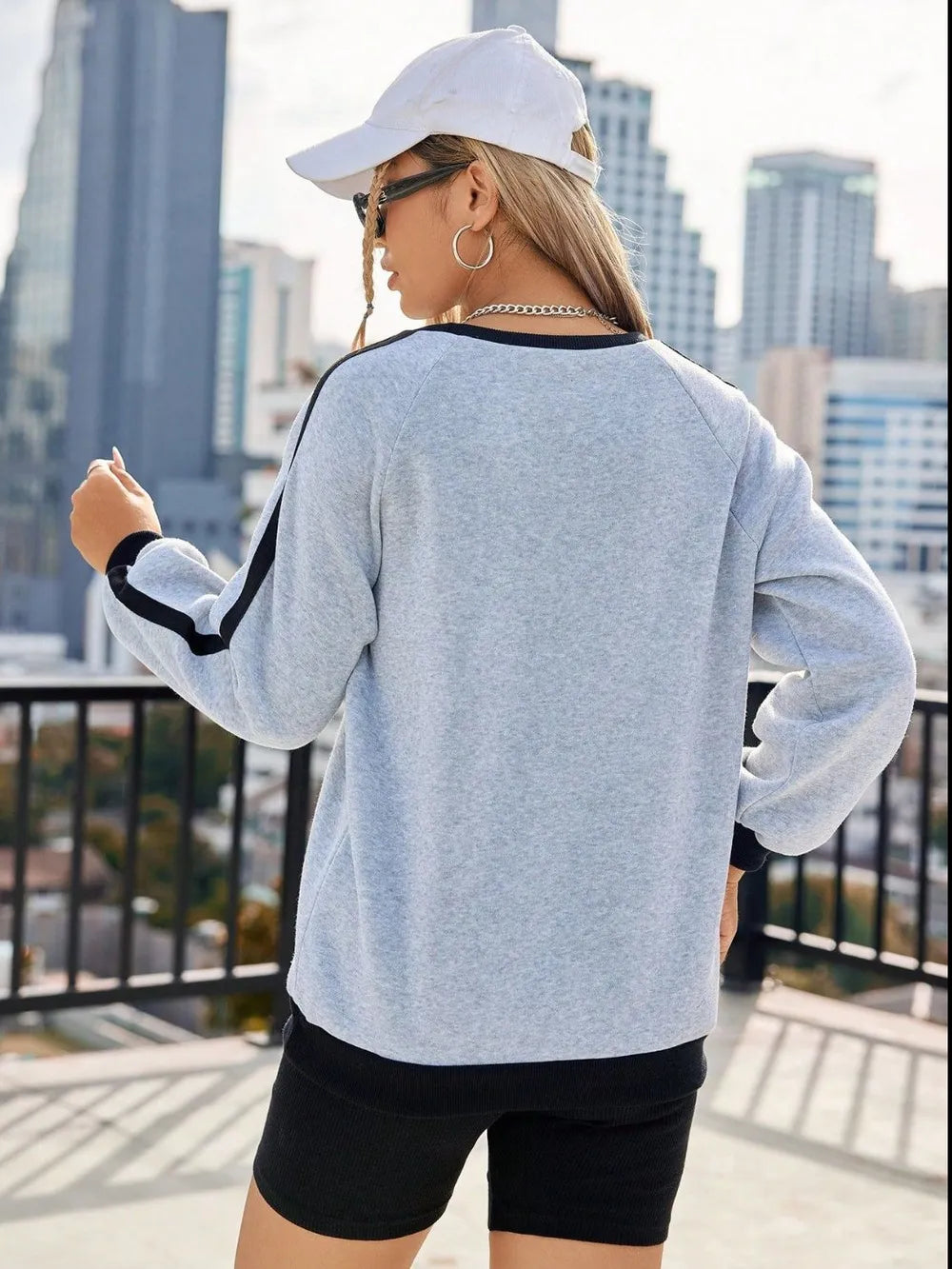 Letter Round Neck Long Sleeve Sweatshirt - Lilixa.store