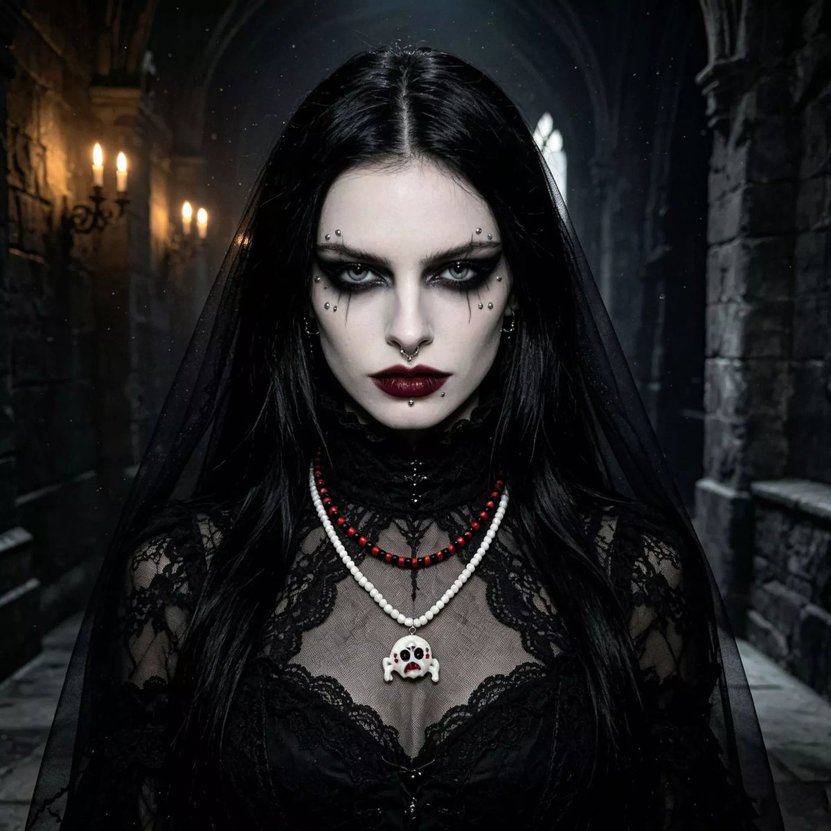 Gothic Skull Bead Double Layered Necklace - Lilixa.store