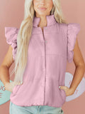 Stand Neck Flutter Sleeve Snap Button Puffer Vest - Lilixa.store