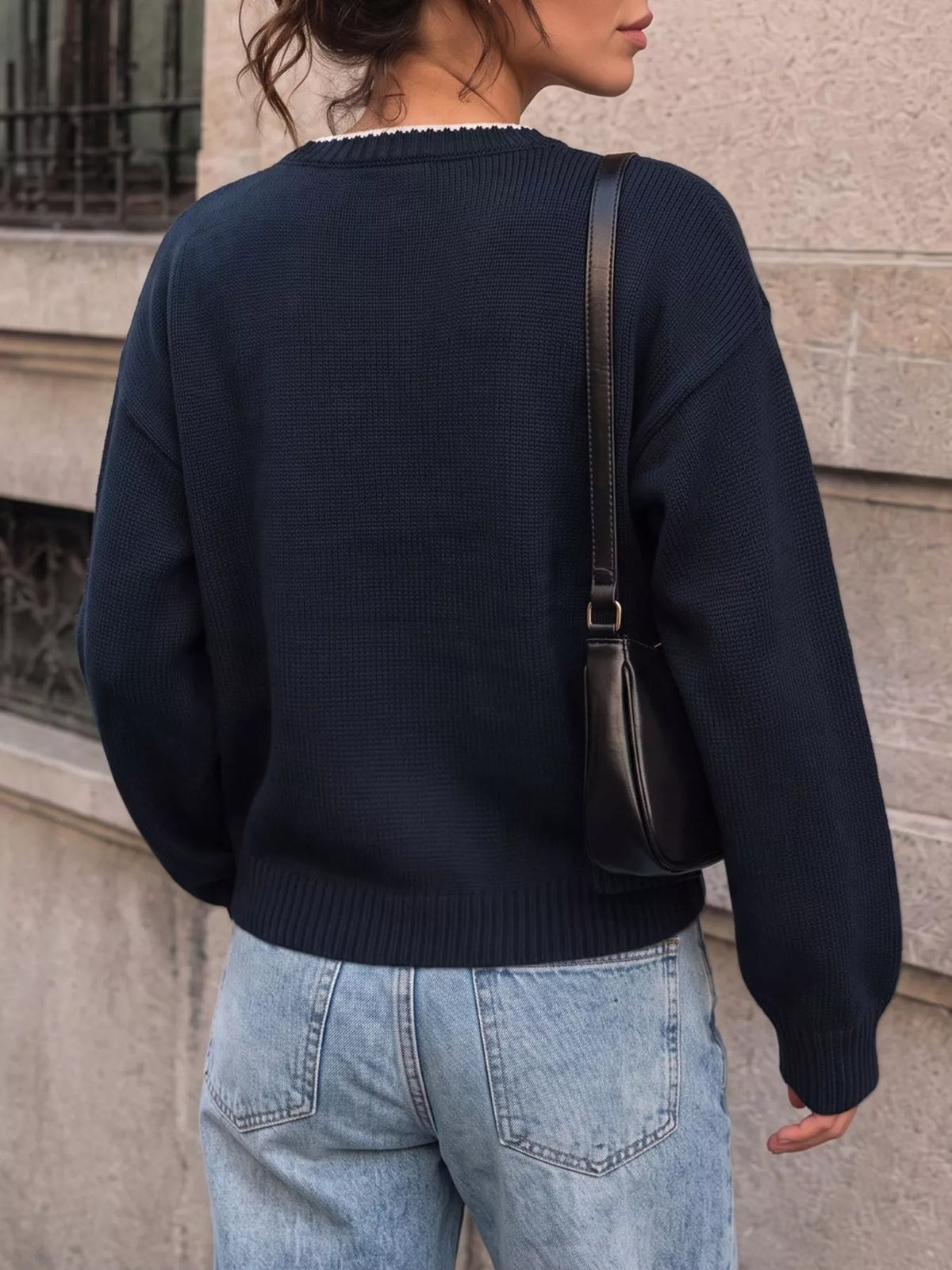 Swan Dropped Shoulder Sweater in Navy, view 5