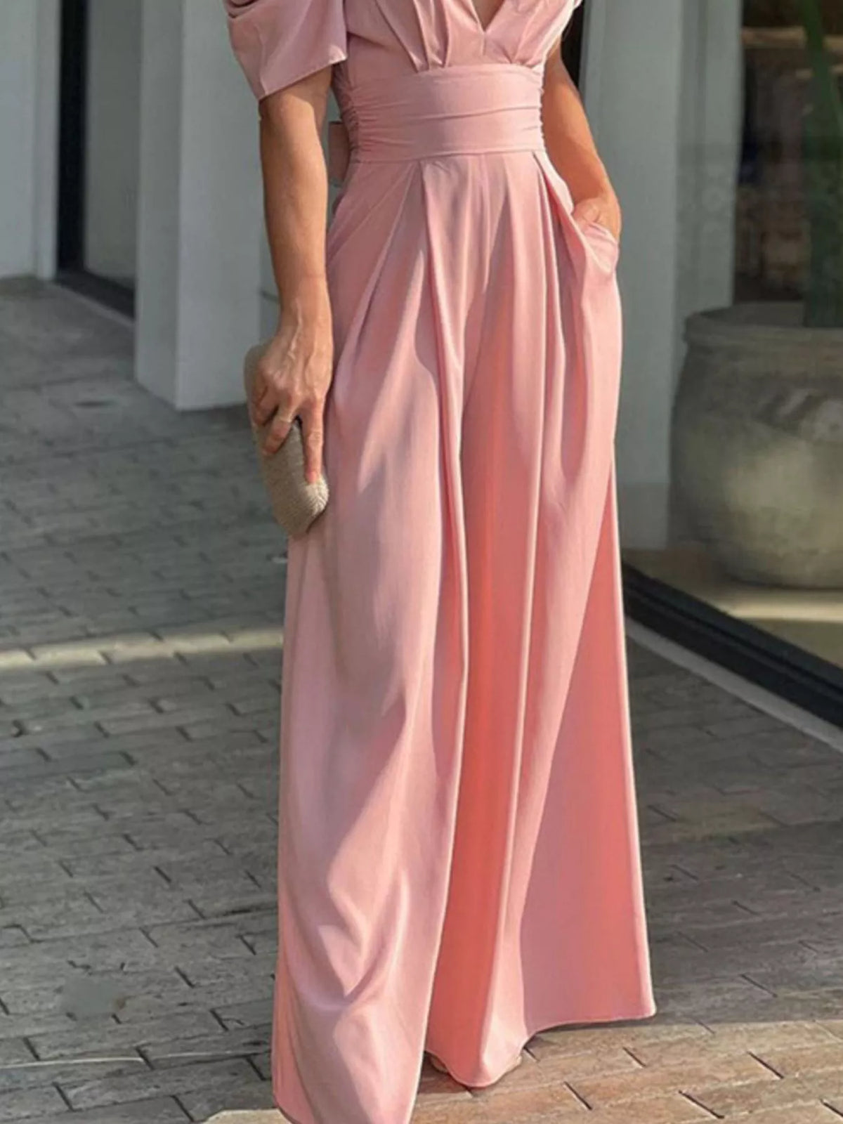 Puff Sleeve Wide Leg Jumpsuit, view 4
