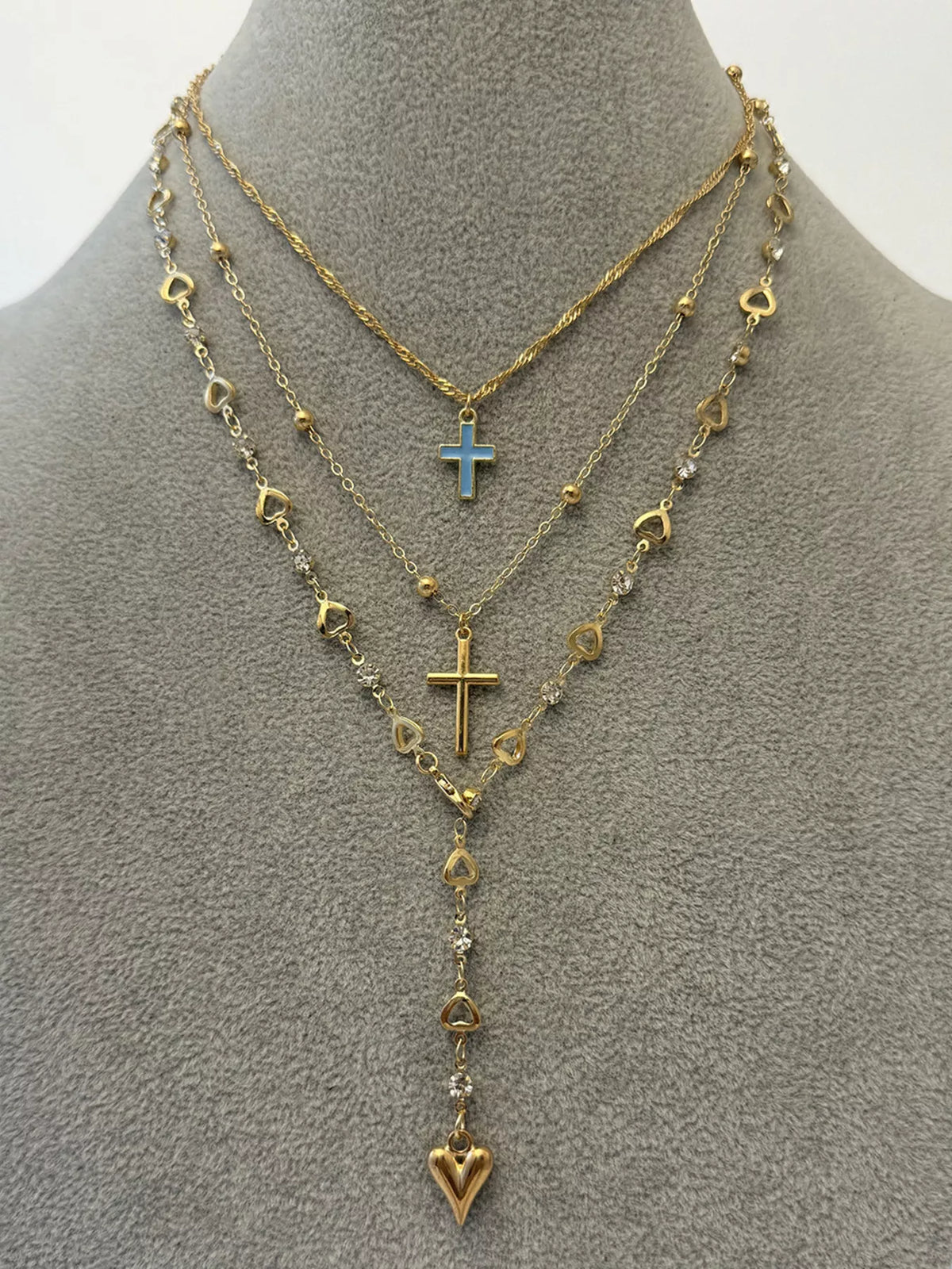 Layered Cross and Heart Necklace