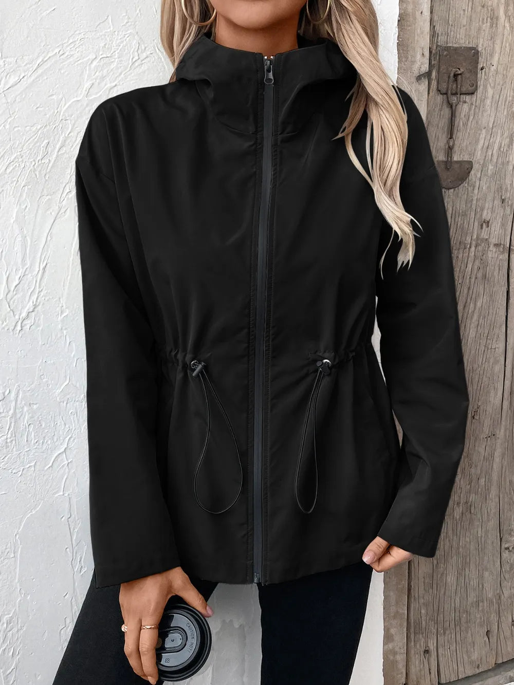 Ivy Lane Drawstring Zip Up Hooded Jacket, view 18
