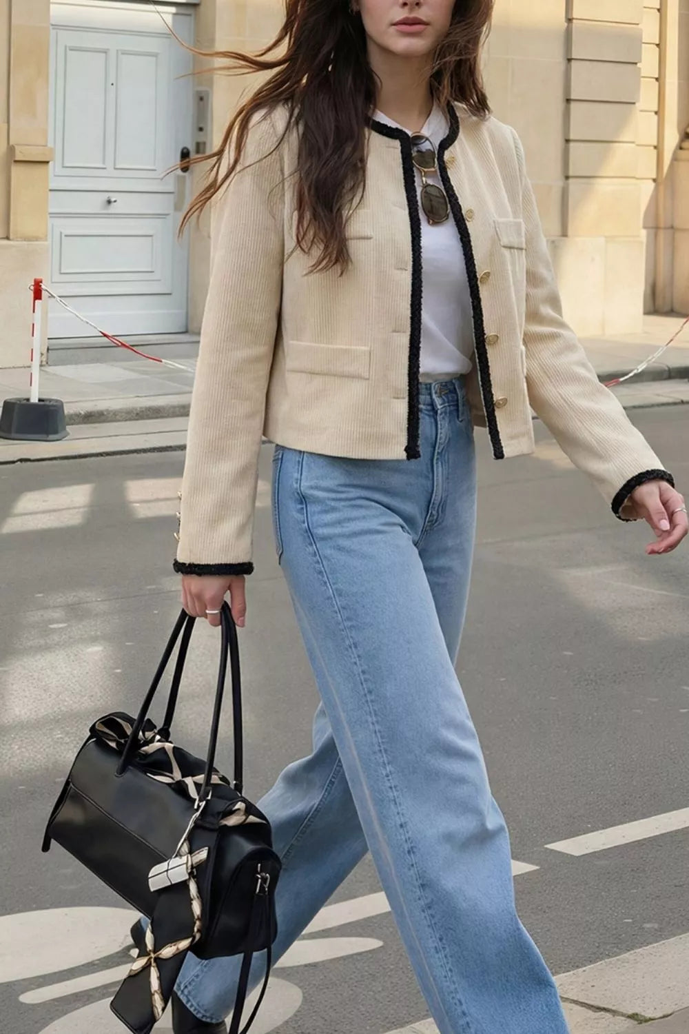 Contrast Trim Cropped Outerwear - Lilixa.store