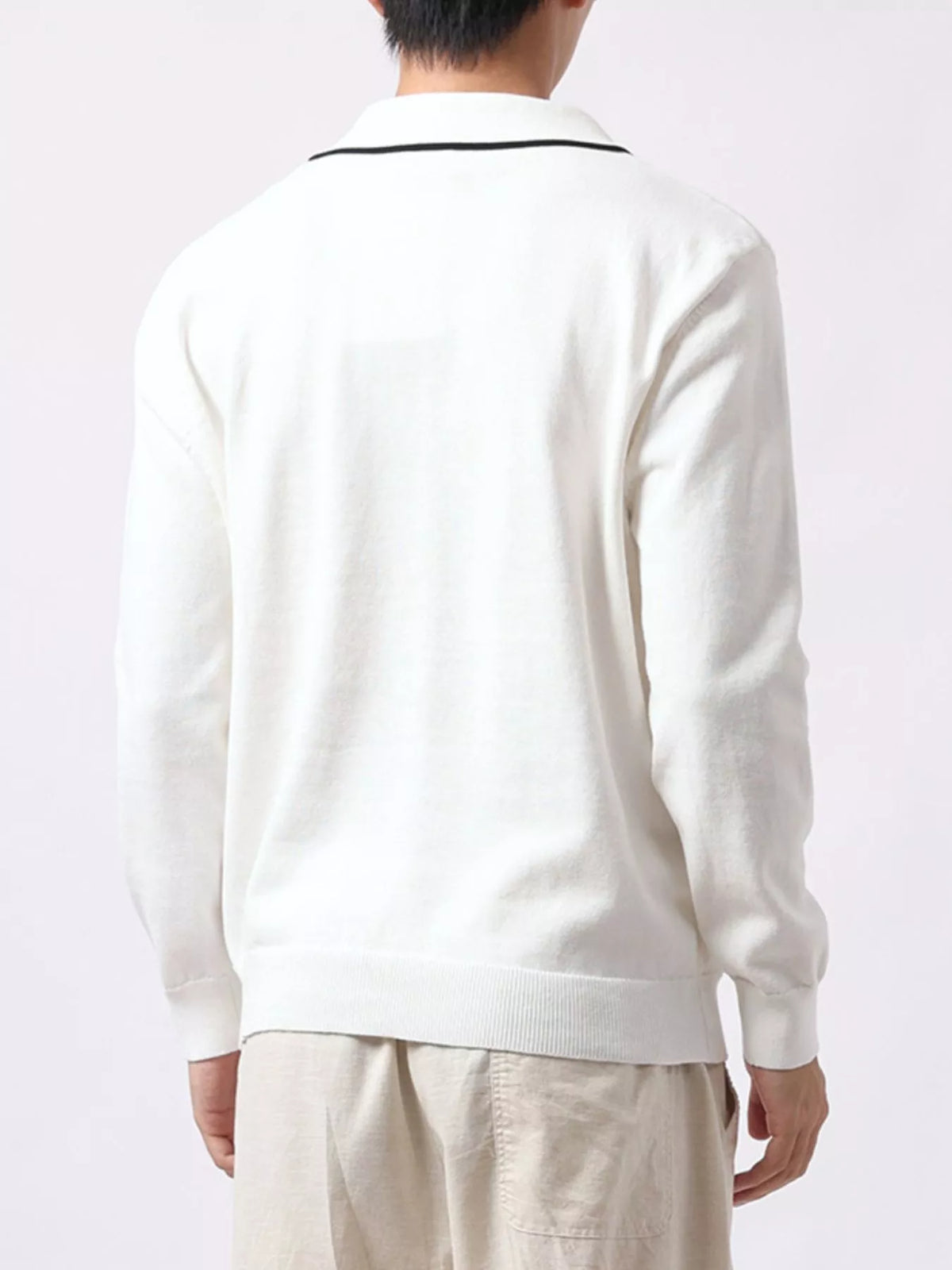 Men's Plus Size Long-Sleeve Contrast Trim Polo
