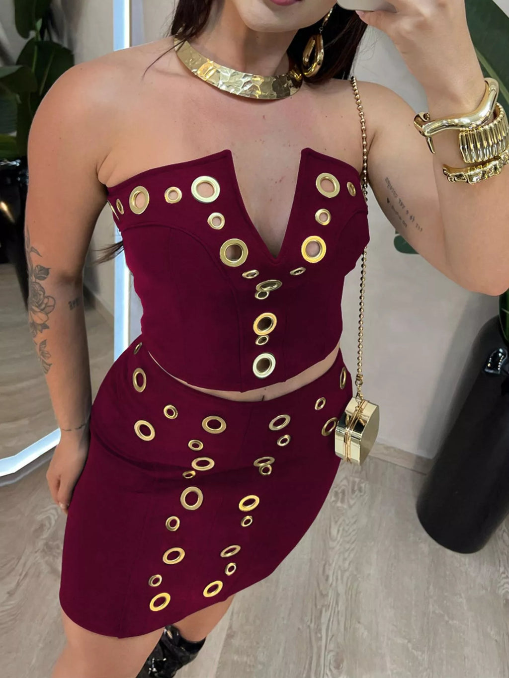Grommet Crop Top and Mini Skirt Set - Lilixa.store