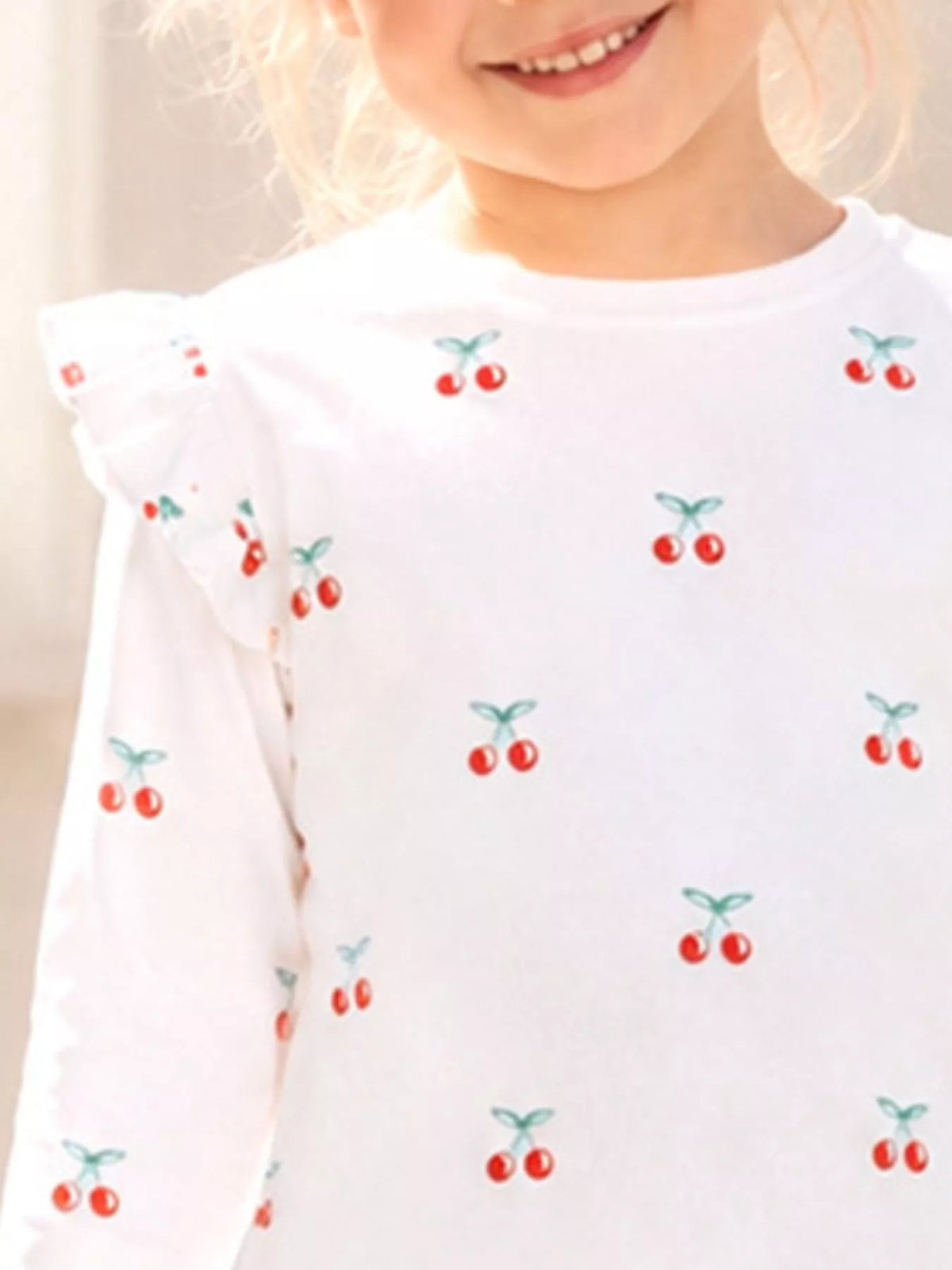 Children's Cherry & Flower Print Ruffled Long Sleeve T-Shirt - Lilixa.store