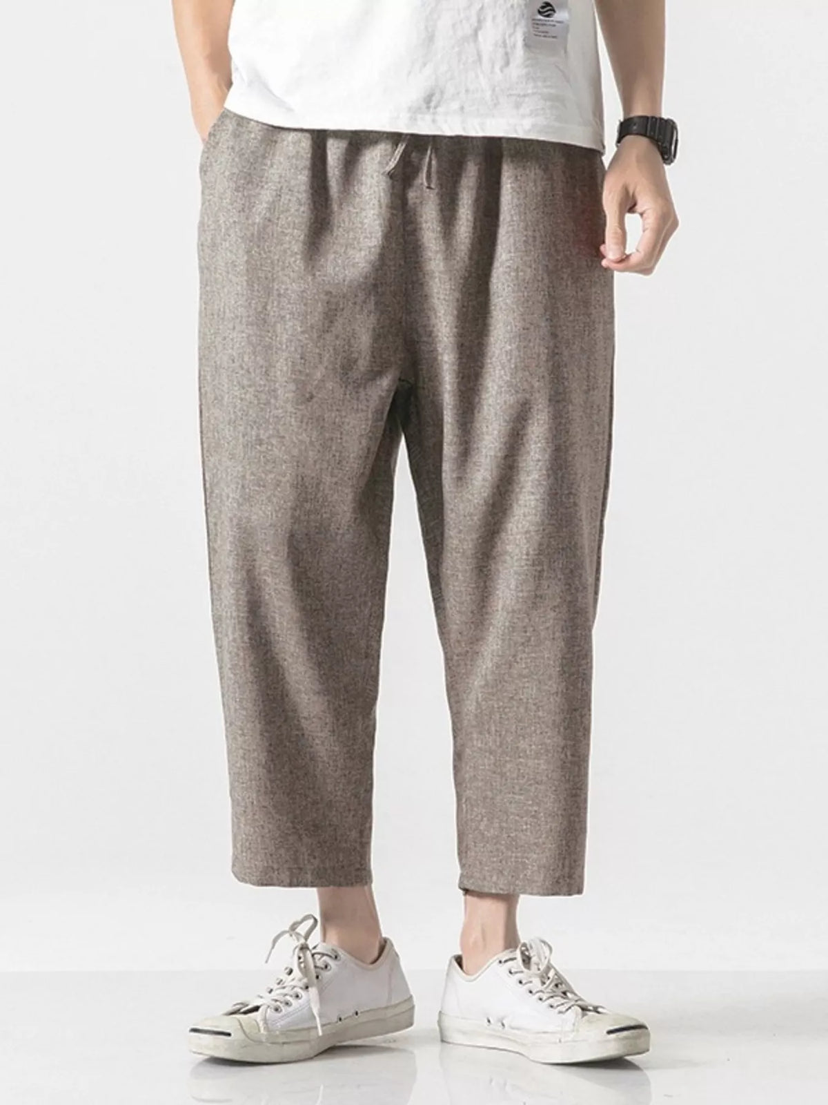 Men's Plus Size Casual Cropped Pants in Brown
