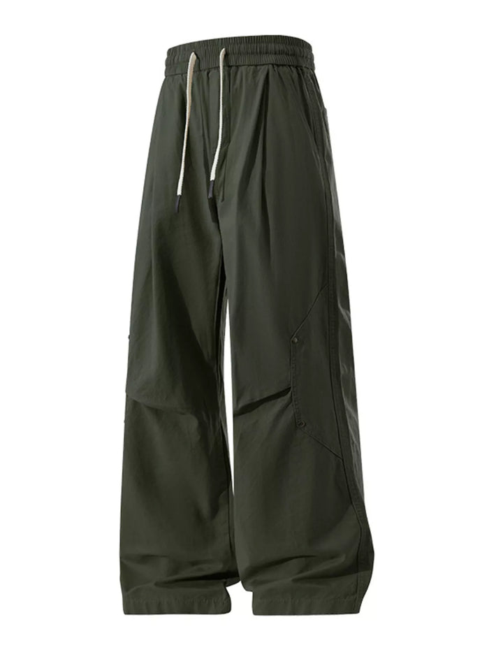 Men's Plus Size Loose Fit Drawstring Cargo Pants in Army Green