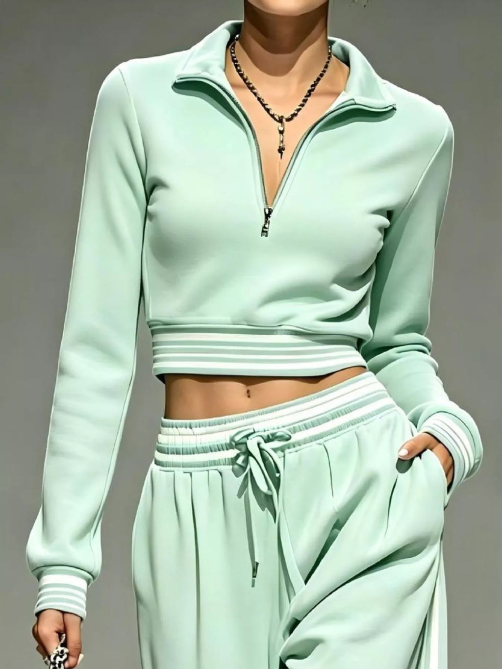 Full Size Half Zip Cropped Top and Pants Set Plus Size - Lilixa.store
