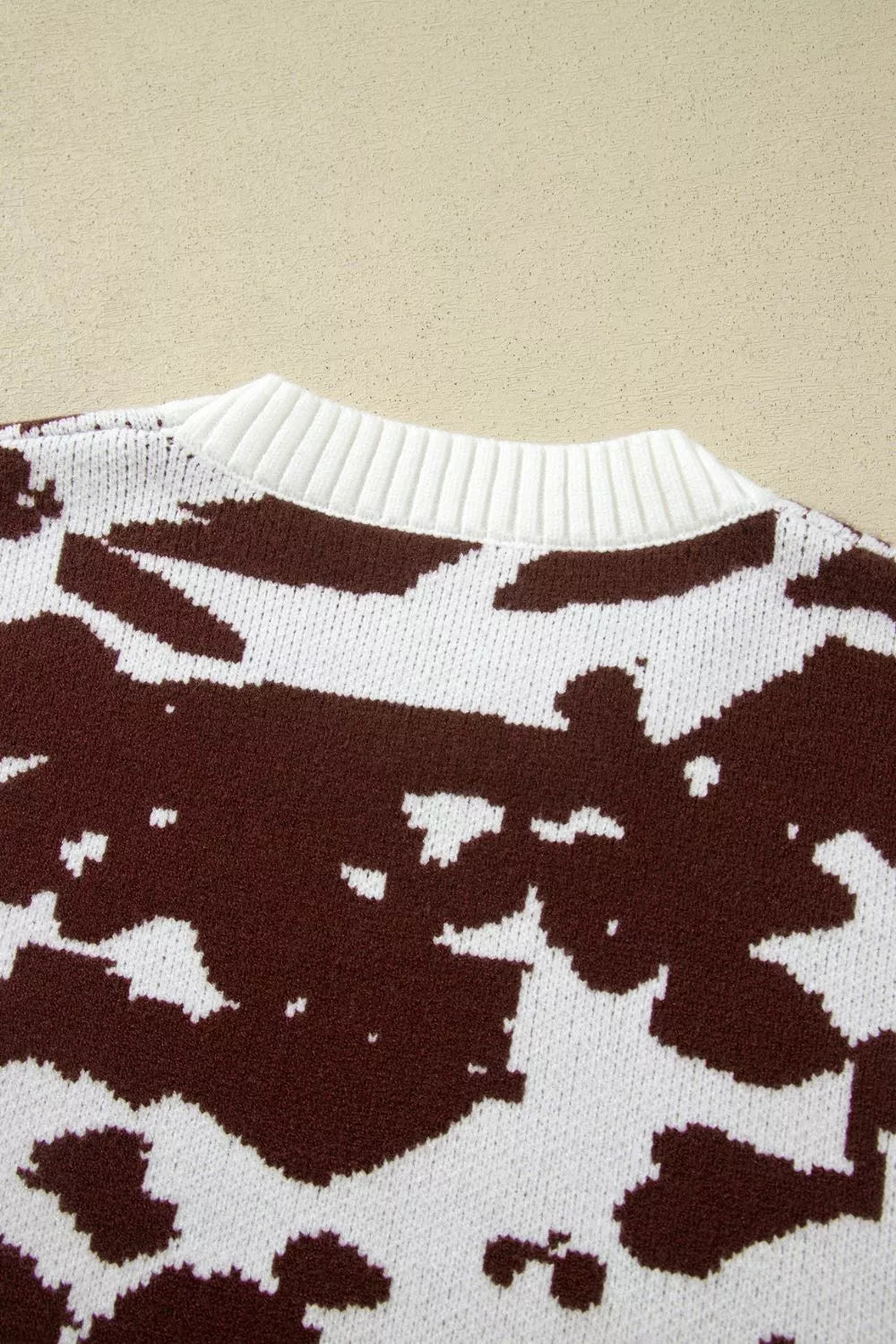 Western Print Cow Pattern Long Sleeve Round Neck Pullover Knitwear Sweater - Lilixa.store