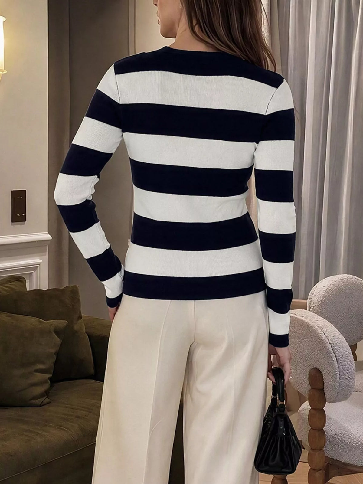 Striped Button-Down Knit Cardigan - Lilixa.store