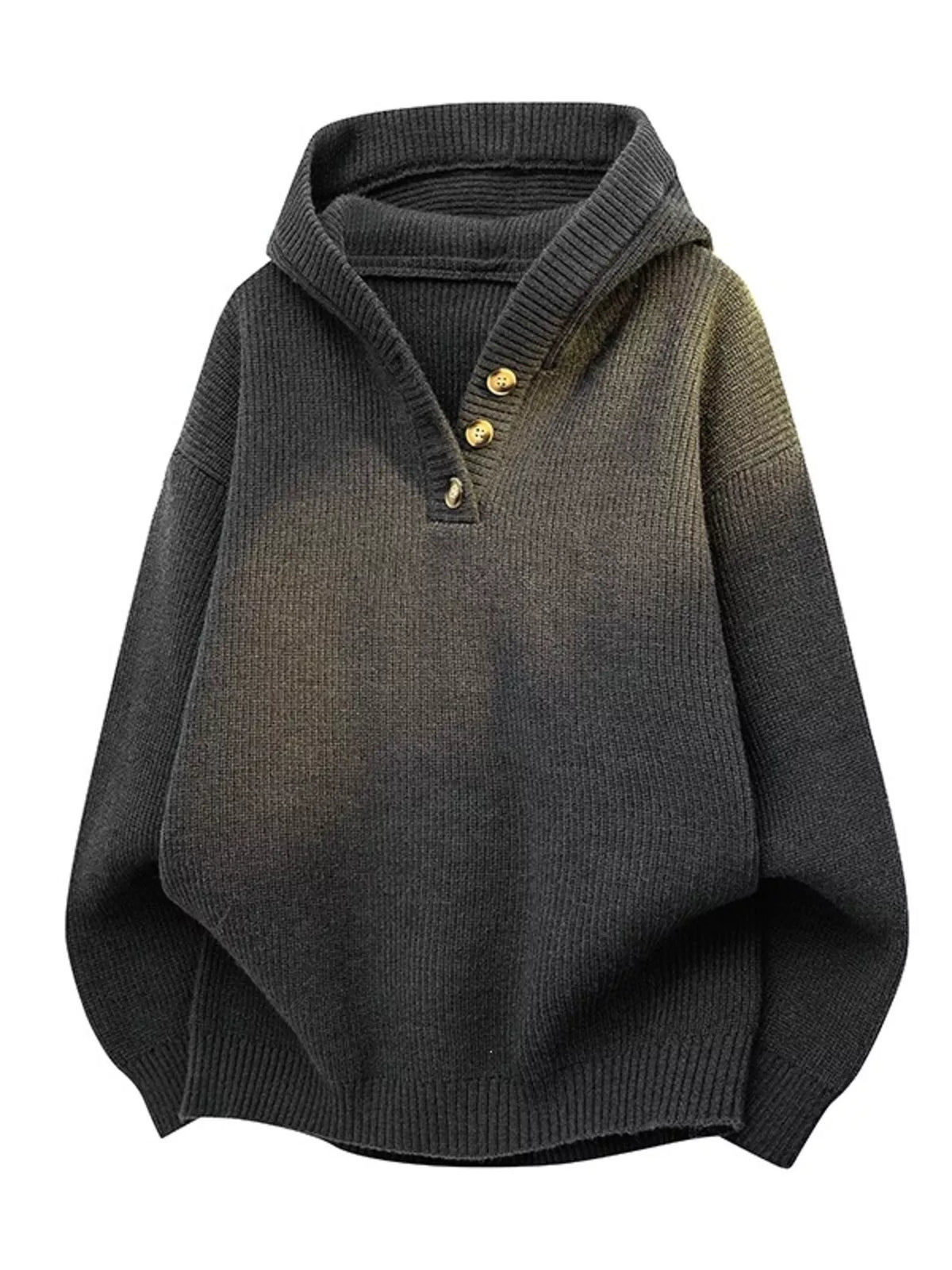 Men's Plus Size Button Detail Hooded Sweater - Lilixa.store