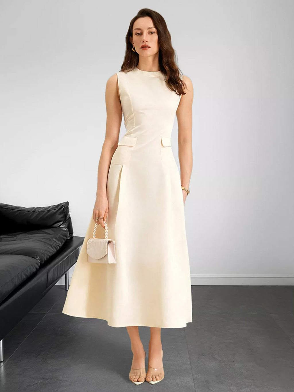 Sleeveless A-Line Midi Dress with Pockets - Lilixa.store