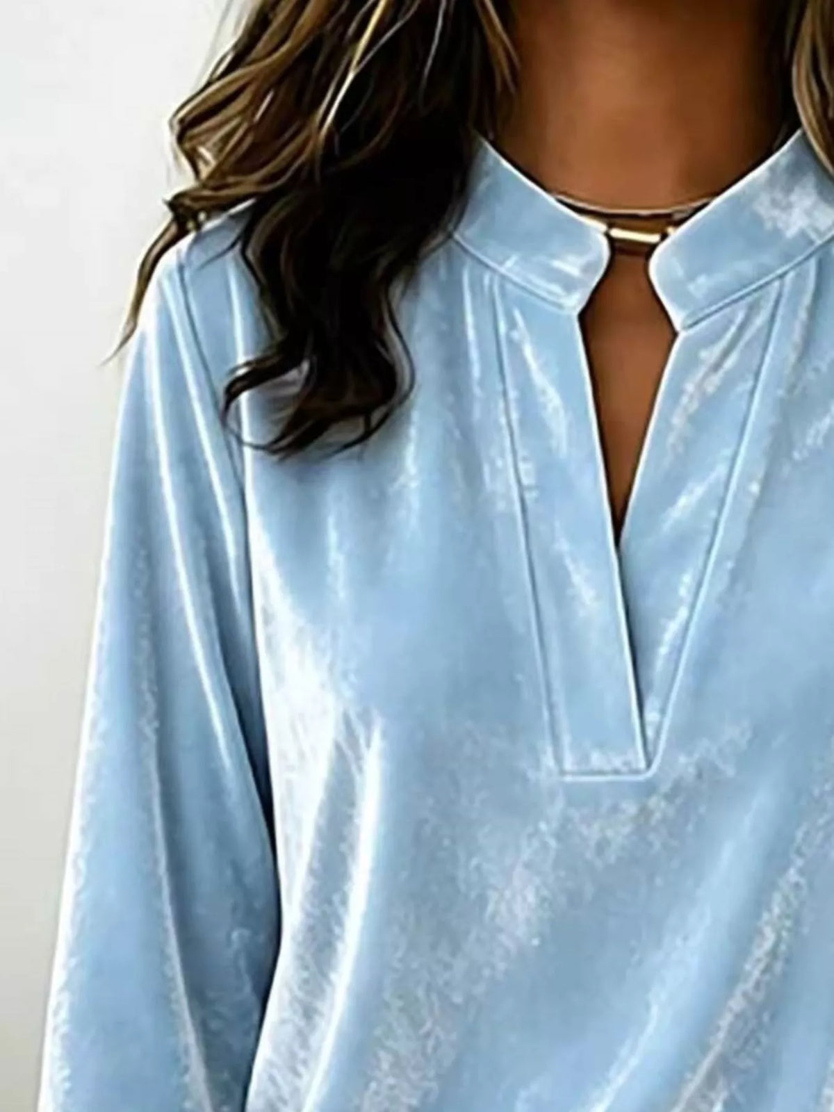 Full Size Velvet Notched Long Sleeve Blouse Plus Size, view 2