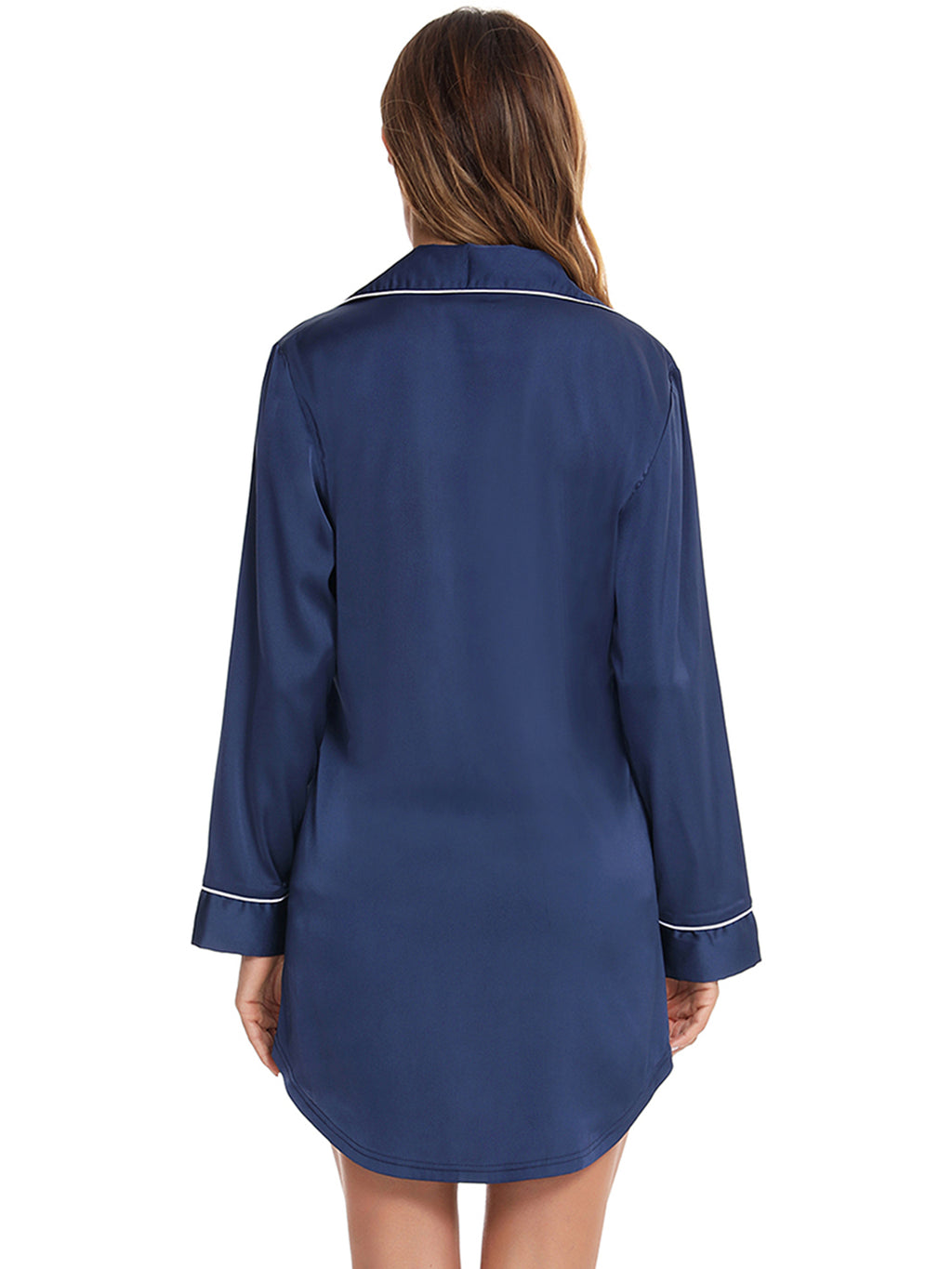 Button Up Lapel Collar Night Dress with Pocket - Lilixa.store