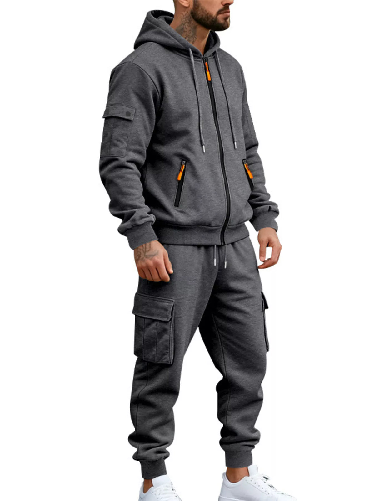 Men's Plus Size Casual Zip-Up Hoodie and Cargo Pants Set - Lilixa.store