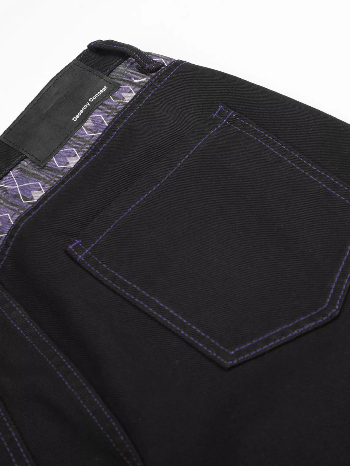 Men's High-Waisted Wide-Leg Jeans with Argyle Pattern Accents in Black, view 11