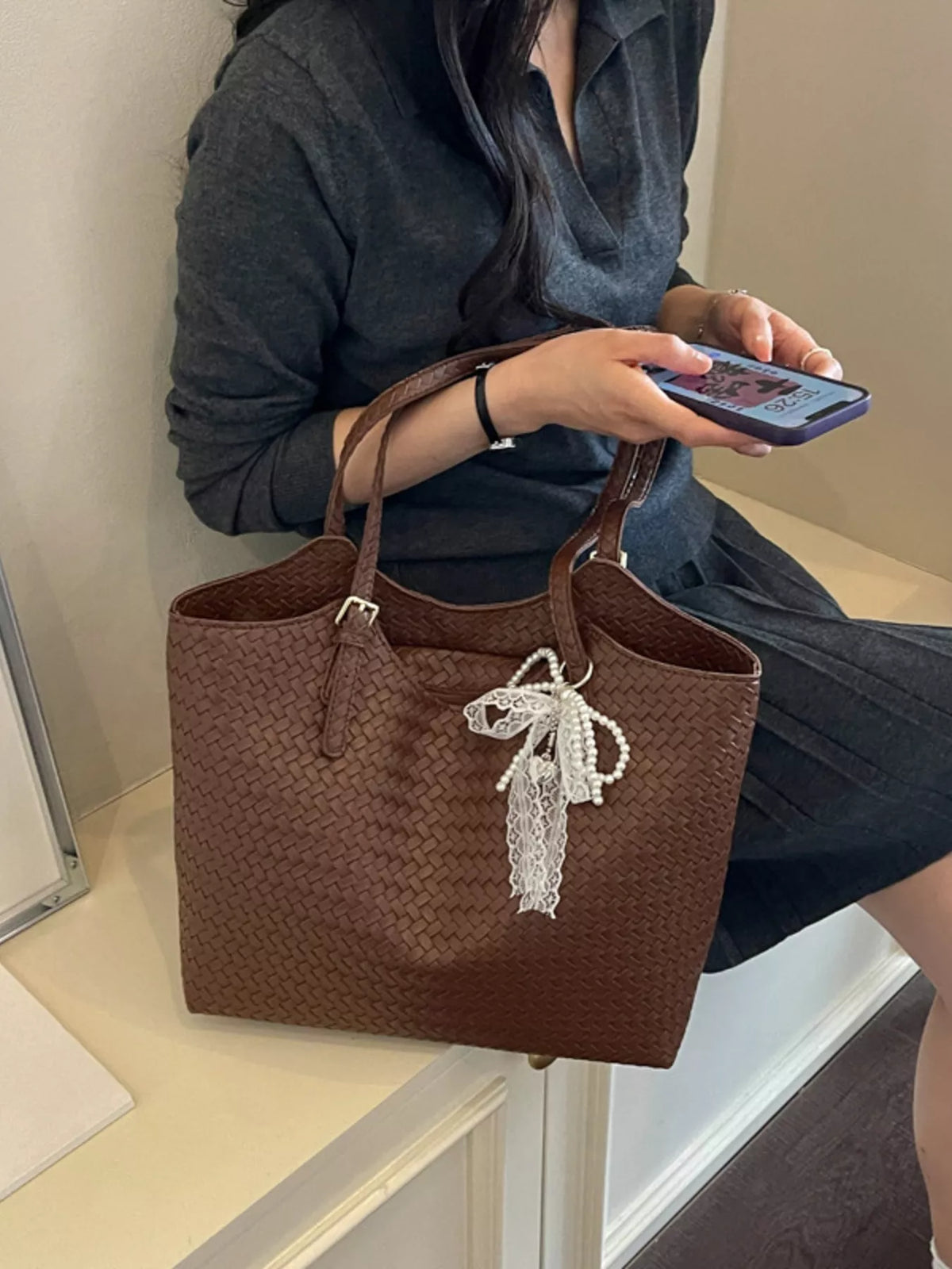 Woven Leather Shoulder Bag - Lilixa.store