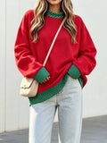 Polka Dot Contrast Trim Dropped Shoulder Sweatshirt - Lilixa.store