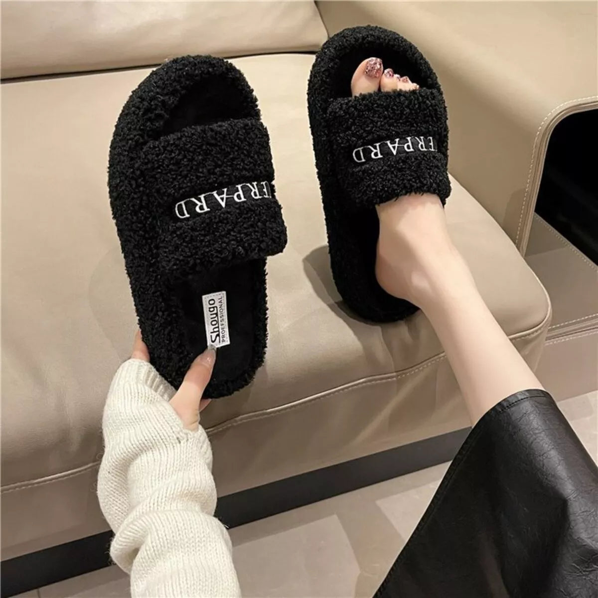 Fuzzy Plush Open Toe Slippers - Lilixa.store