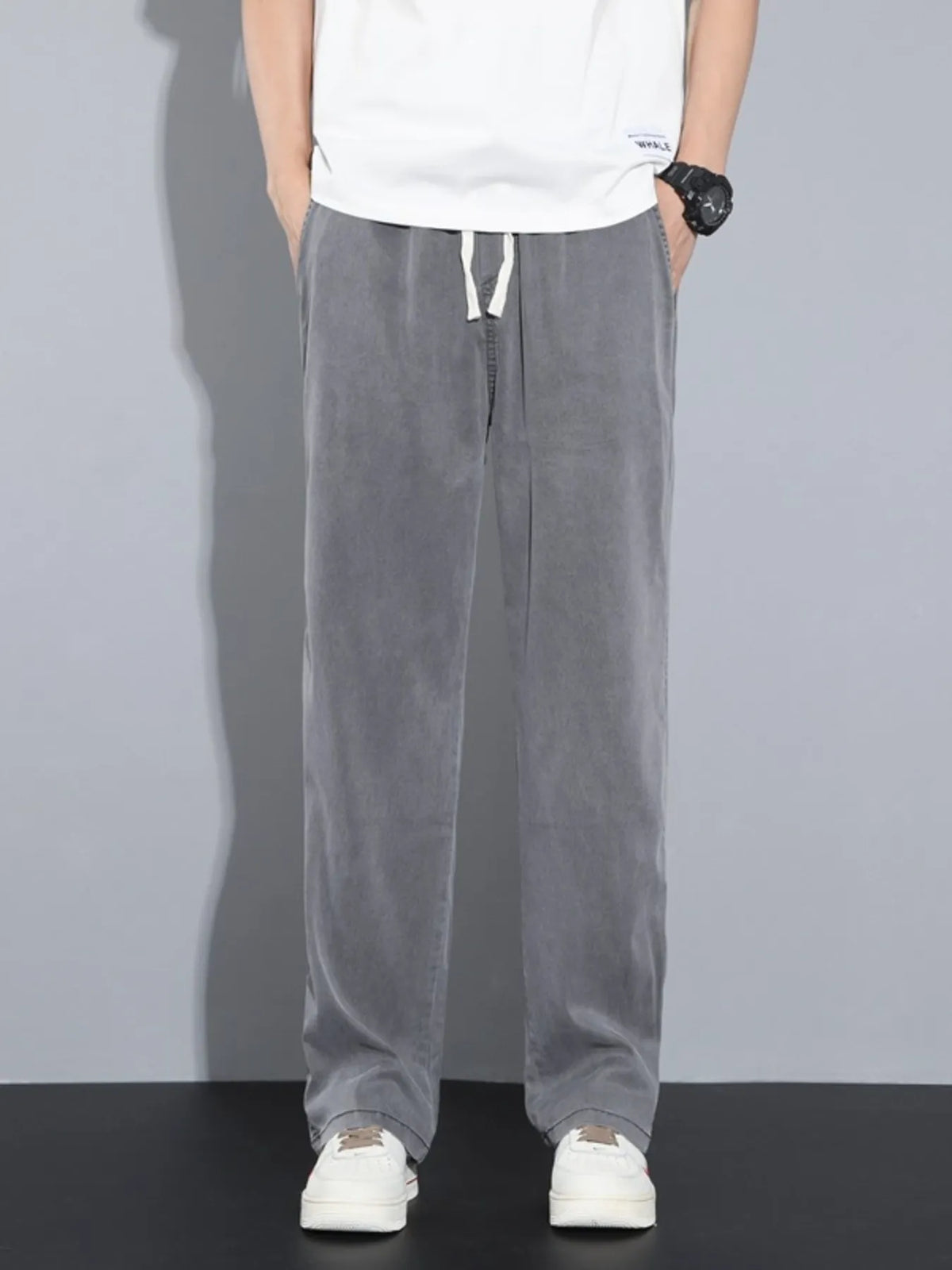 Men's Plus Size Casual Wide Leg Drawstring Pants, view 7
