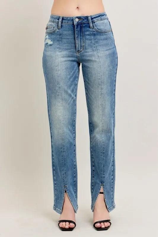 Judy Blue Full Size High Waist Vintage Wash Front Seam & Slit Straight Plus Size - Lilixa.store